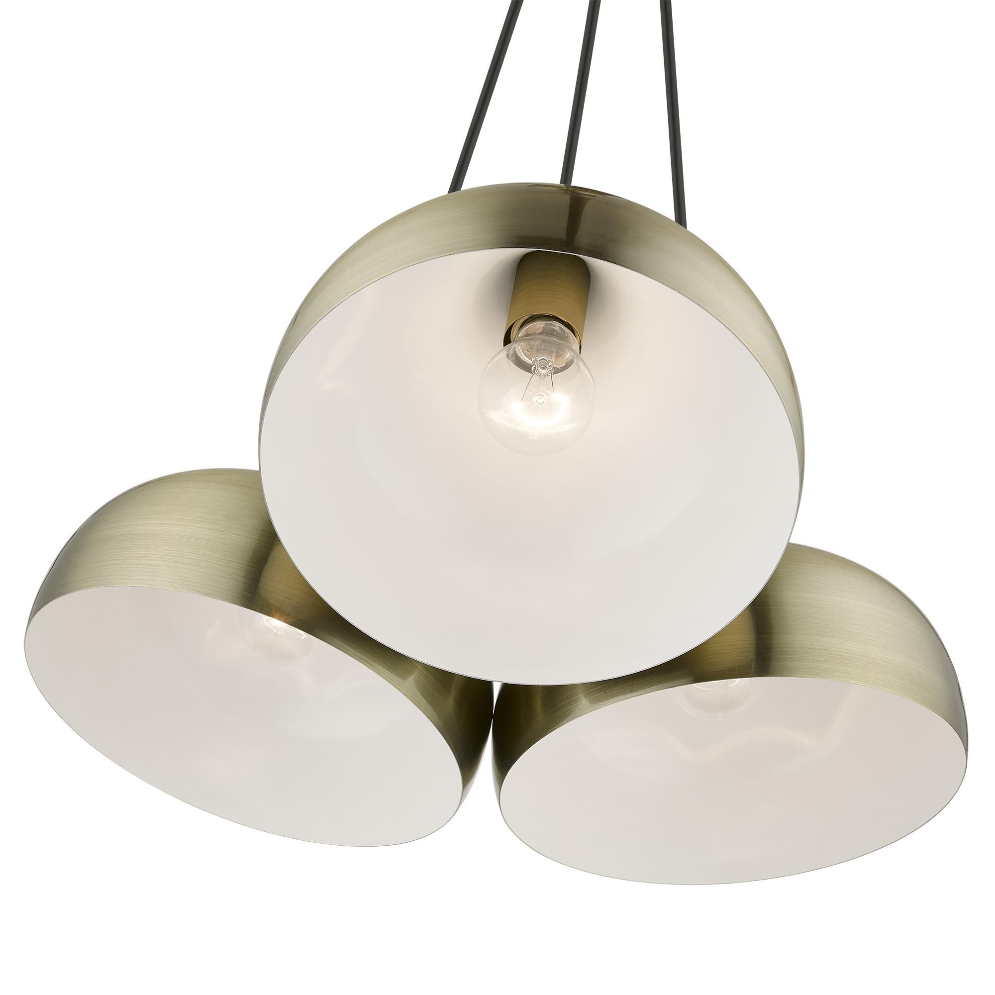 Shown in Antique Brass finish and Antique Brass with White Inside shade