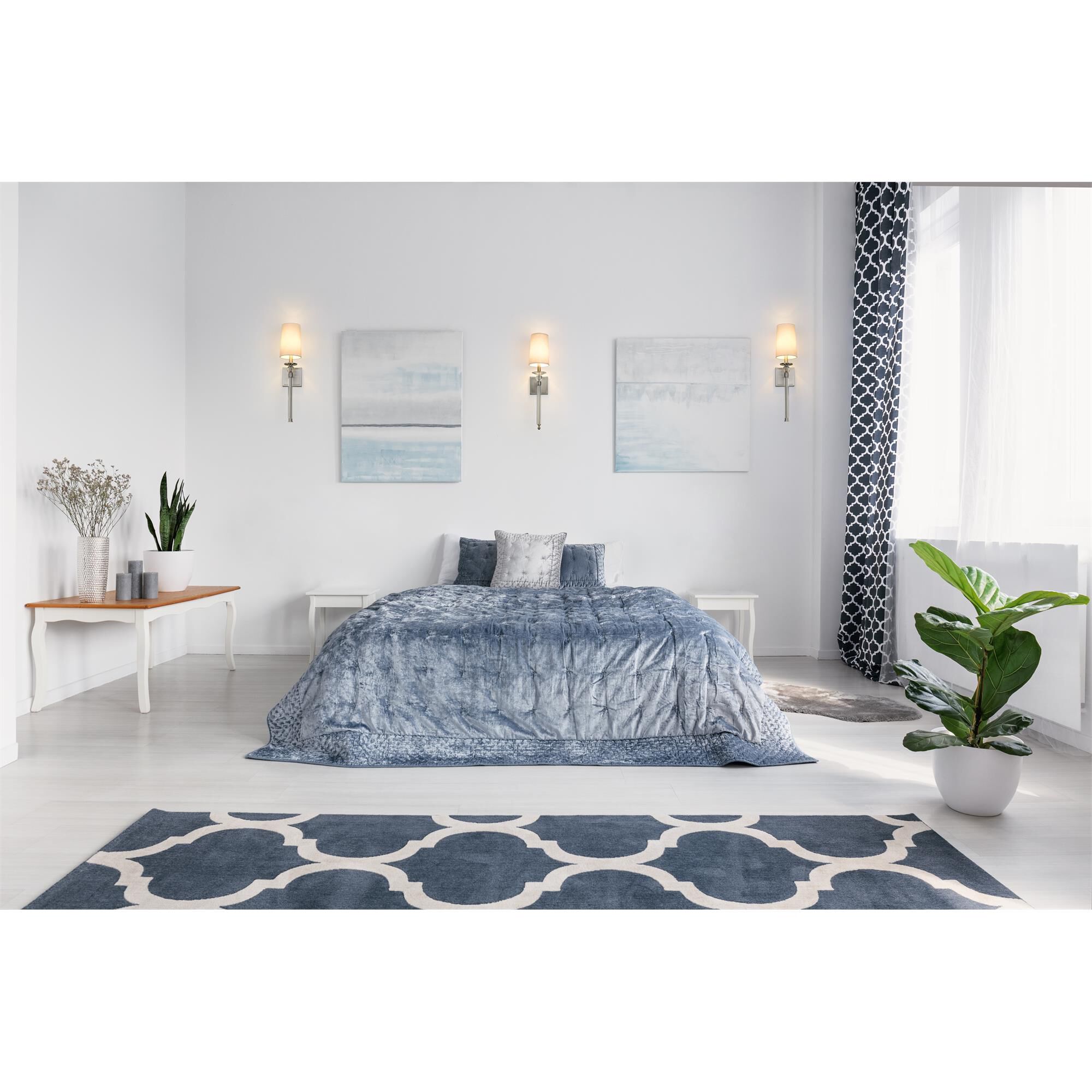 Shown in Brushed Nickel finish and Fabric glass and Fabric shade