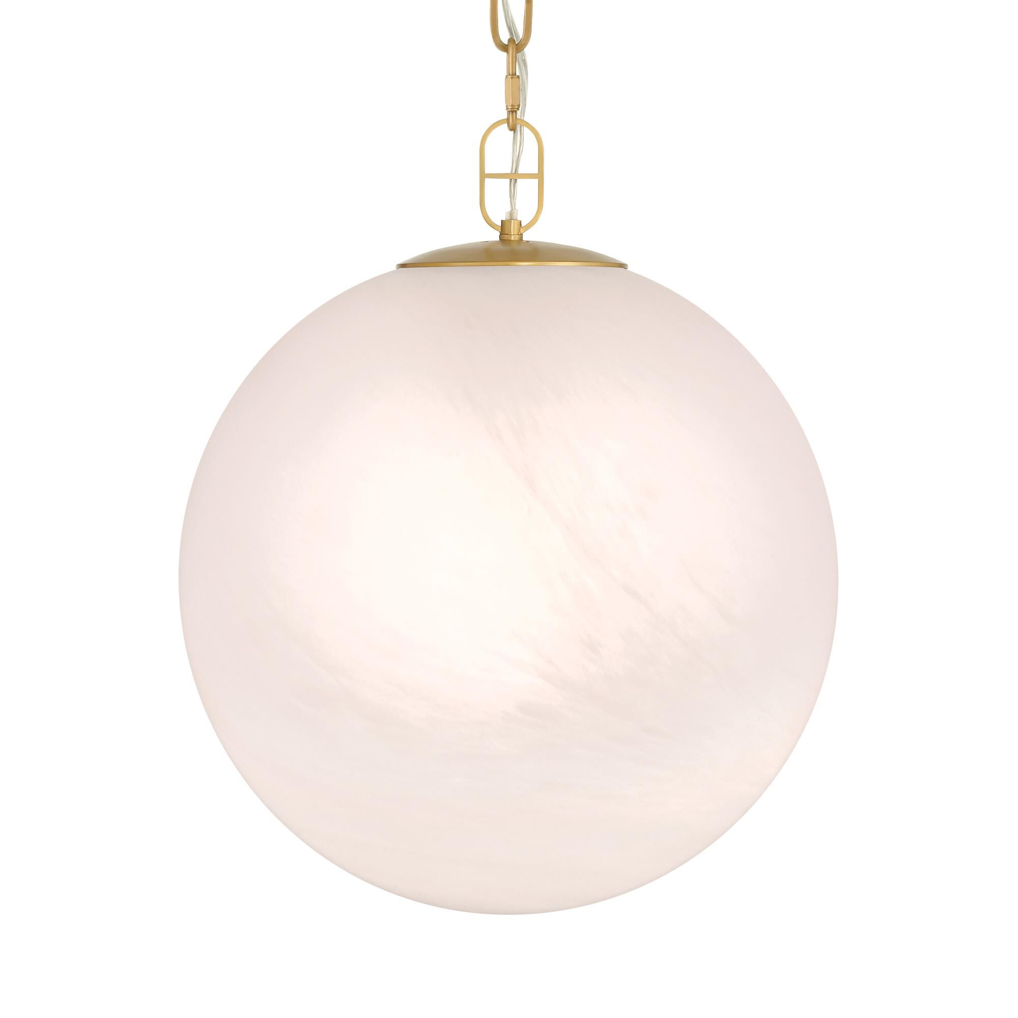 Shown in Legacy Brass finish and White glass and Etched Alabaster shade