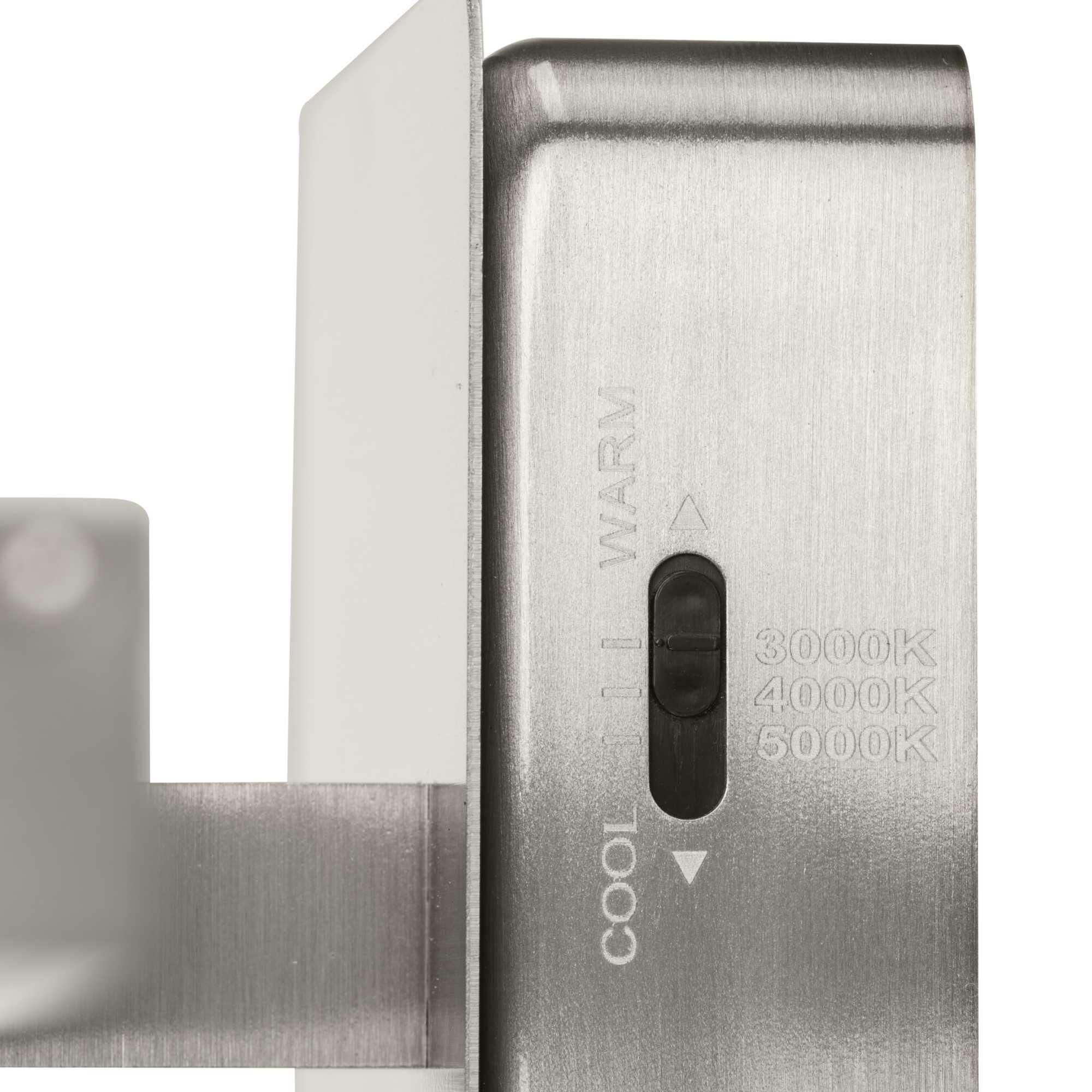 Shown in Brushed Nickel finish and White glass