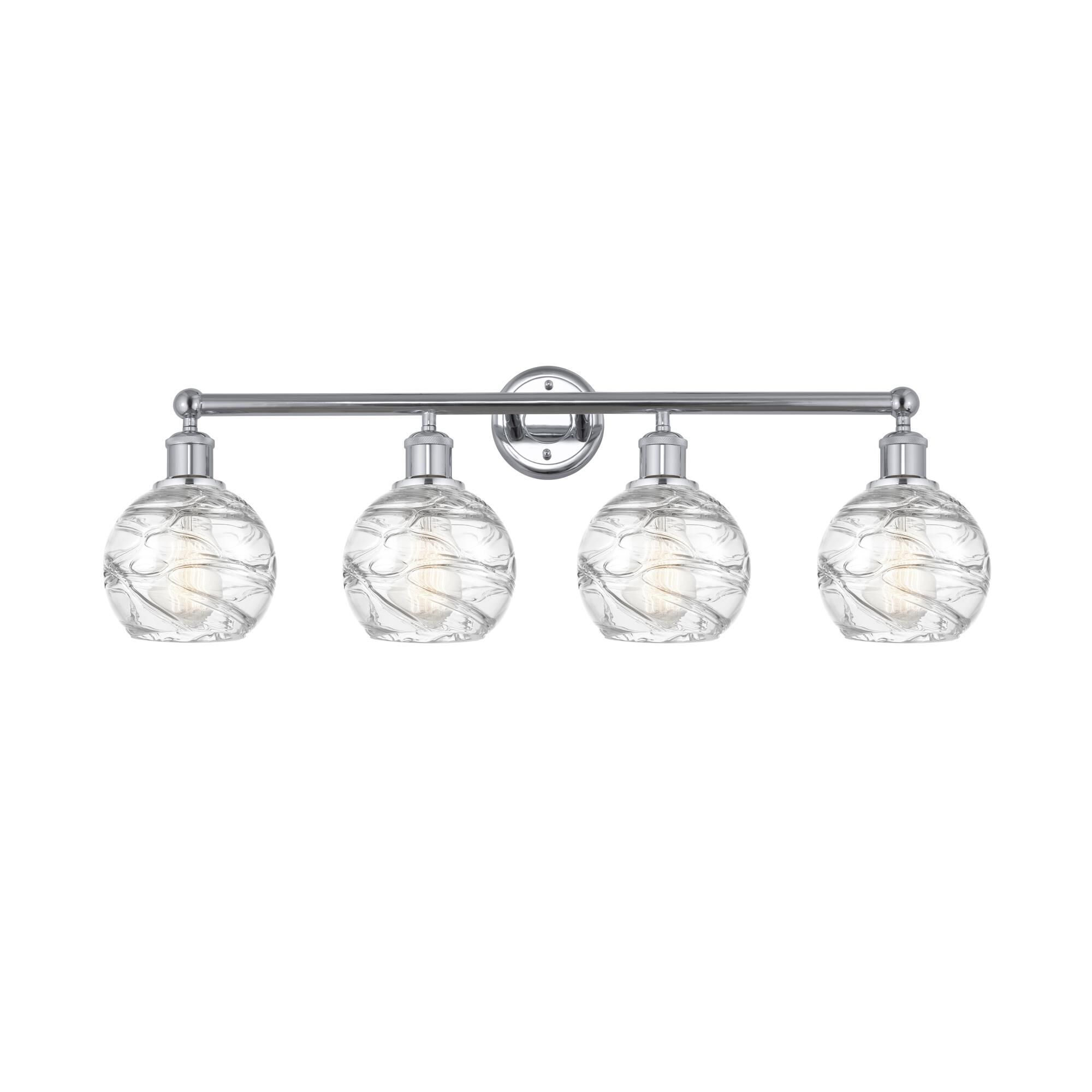 Shown in Polished Chrome, Clear Deco Swirl finish and Clear Deco Swirl glass and Clear Deco Swirl Glass shade