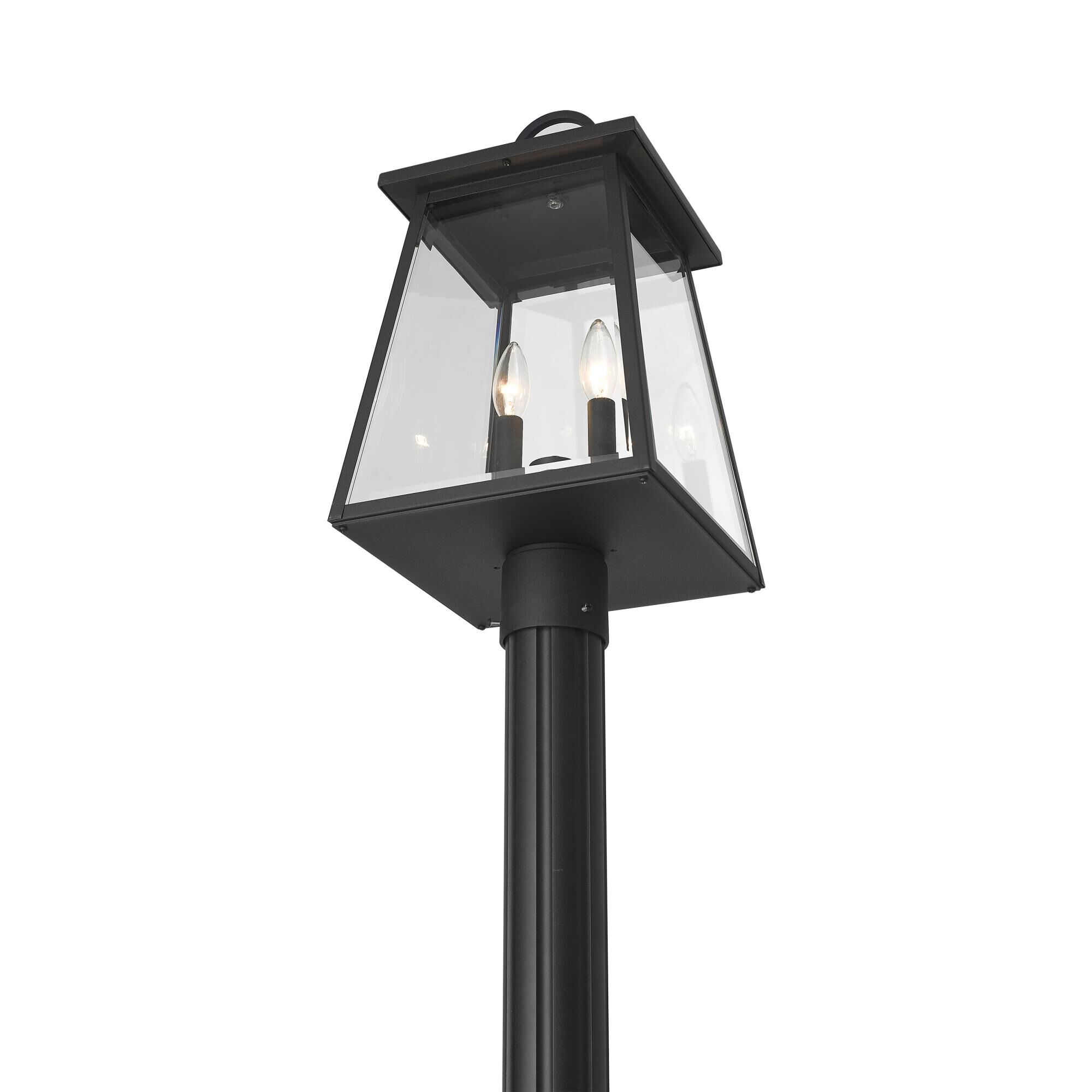 Shown in Black finish and Clear Beveled glass