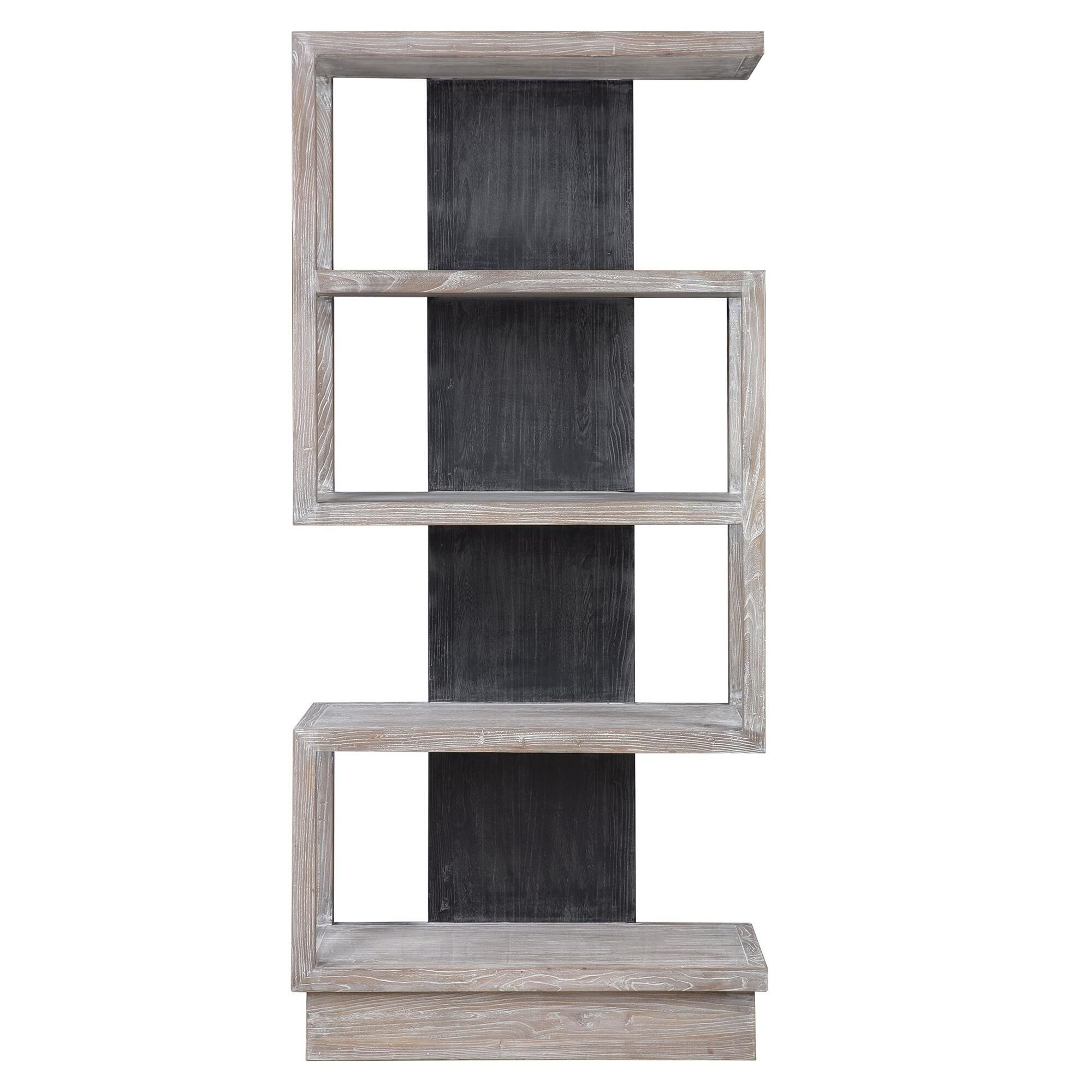 Shown in The Dramatic Contrast Of This Asymmetrical Etagere Gives An Updated Contemporary Feel, Featuring Elm finish