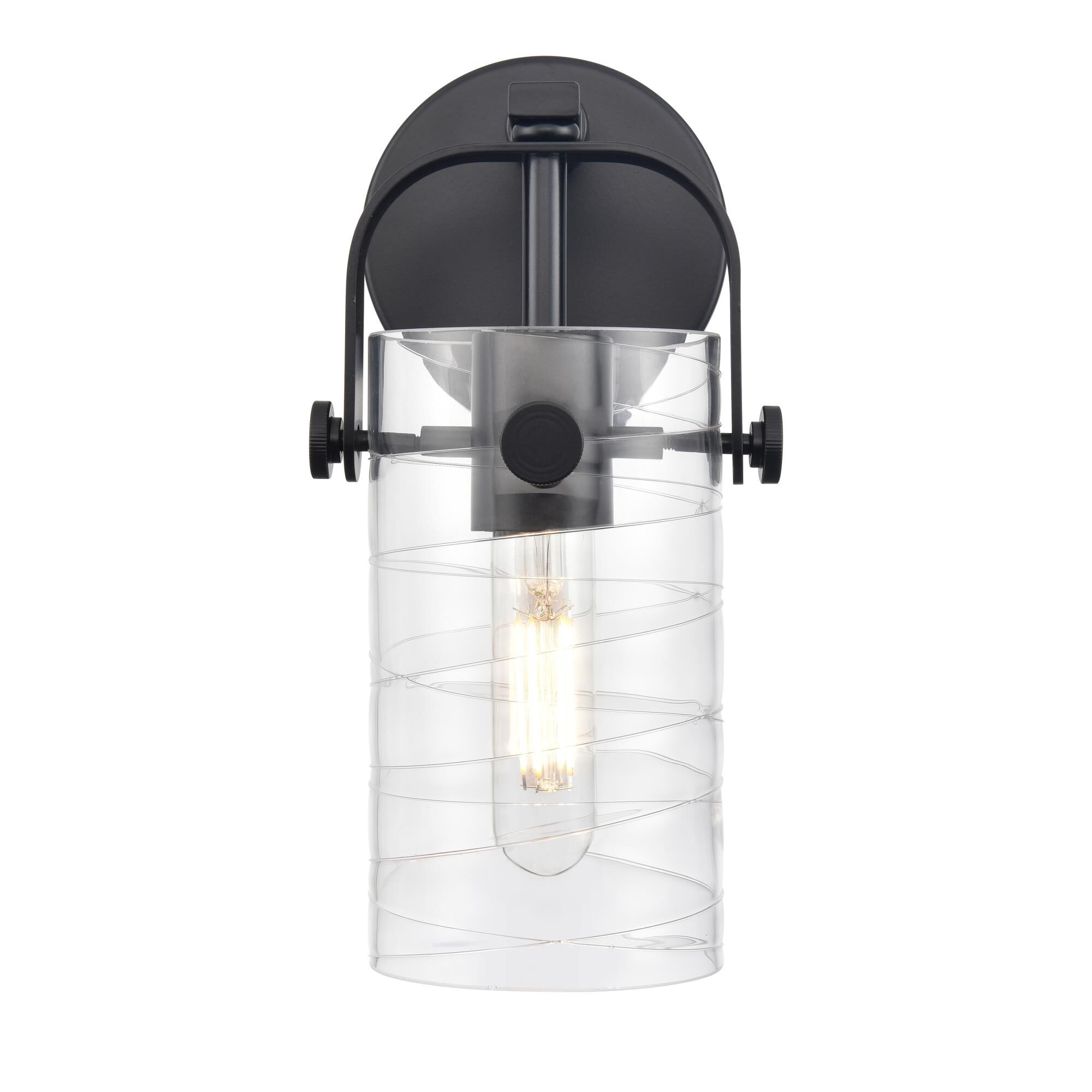 Shown in Matte Black finish and Deco Swirl glass