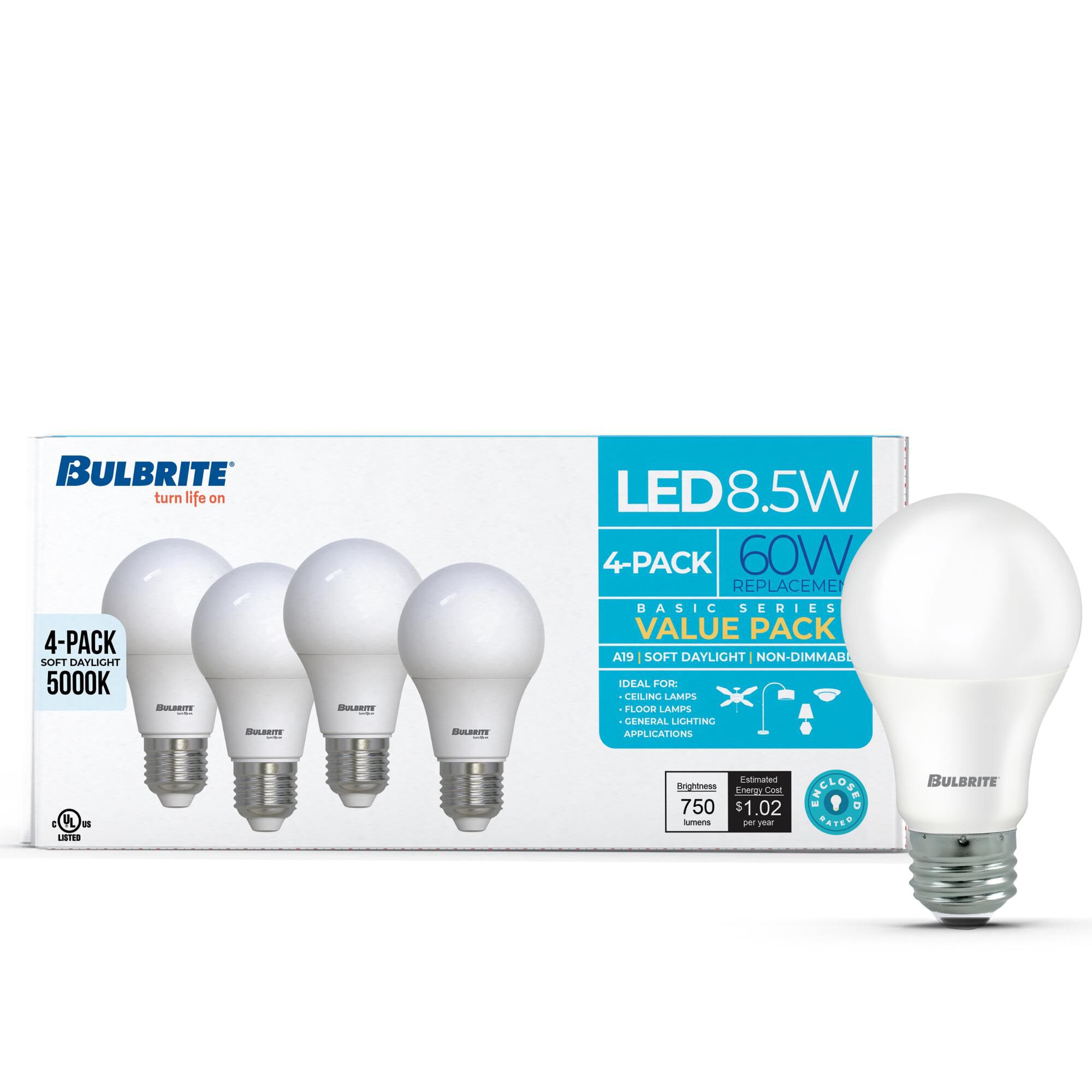 Frost A19 Base E26 5000K LED Light Bulb Pack of 4 by Bulbrite