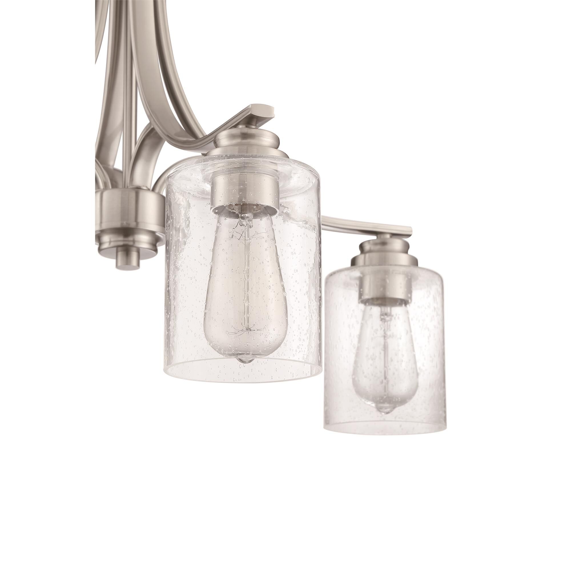 Shown in Brushed Polished Nickel finish and Clear Seeded glass and Glass shade