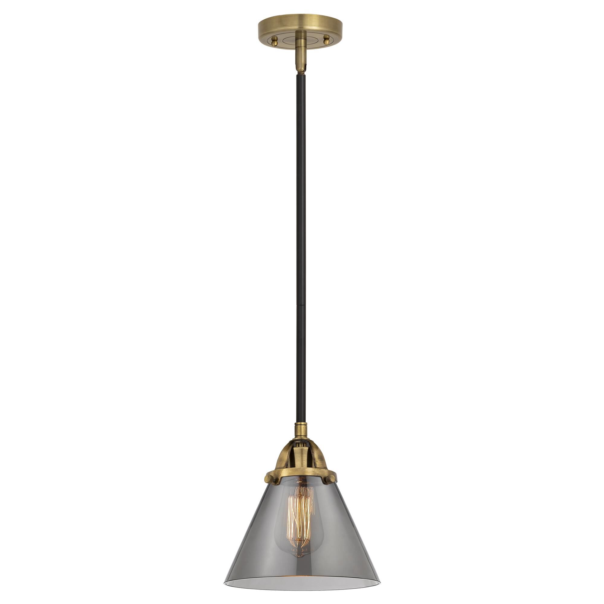 Shown in Black Antique Brass finish and Plated Smoke Large Cone glass and No Shade shade