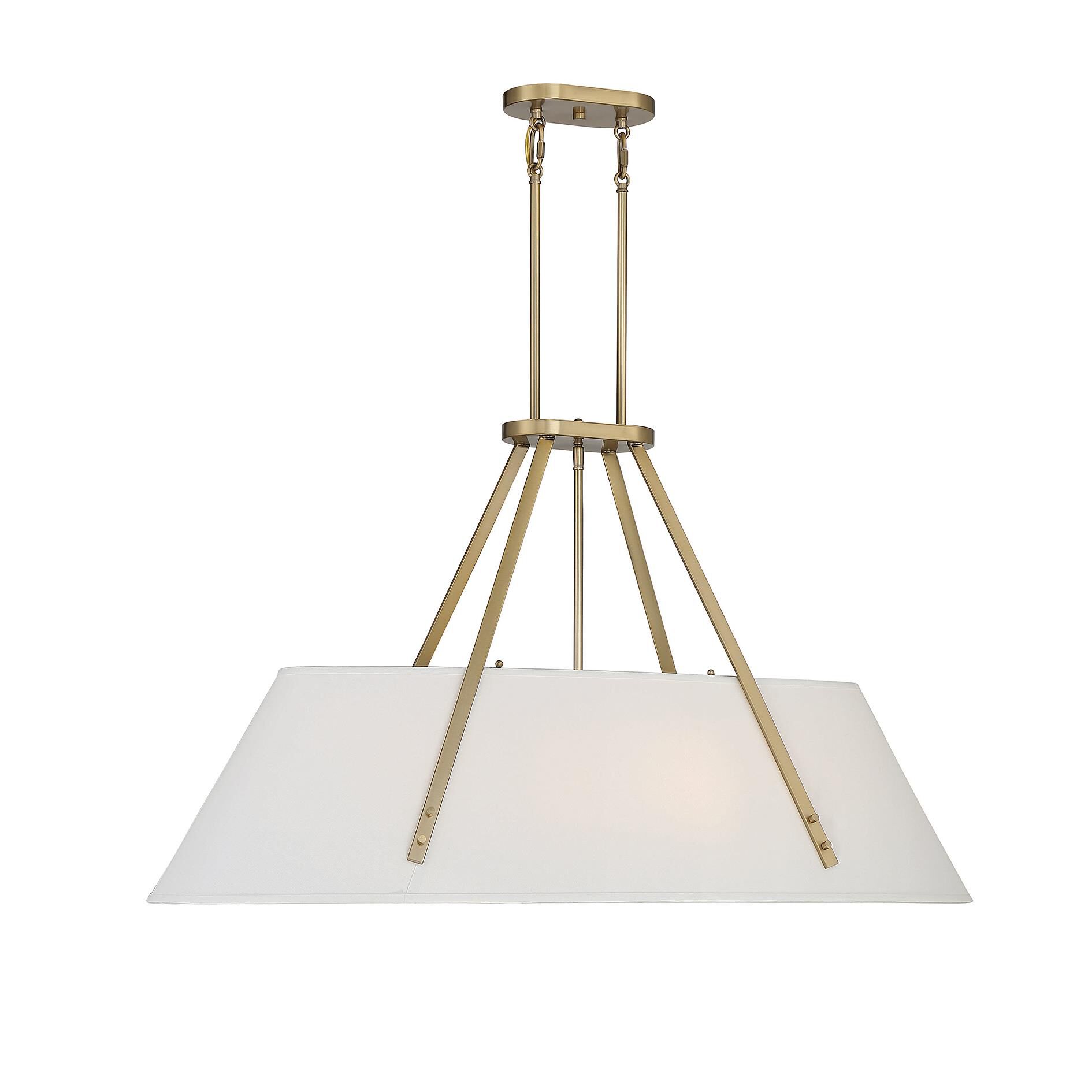 Shown in Warm Brass finish and White Fabric shade