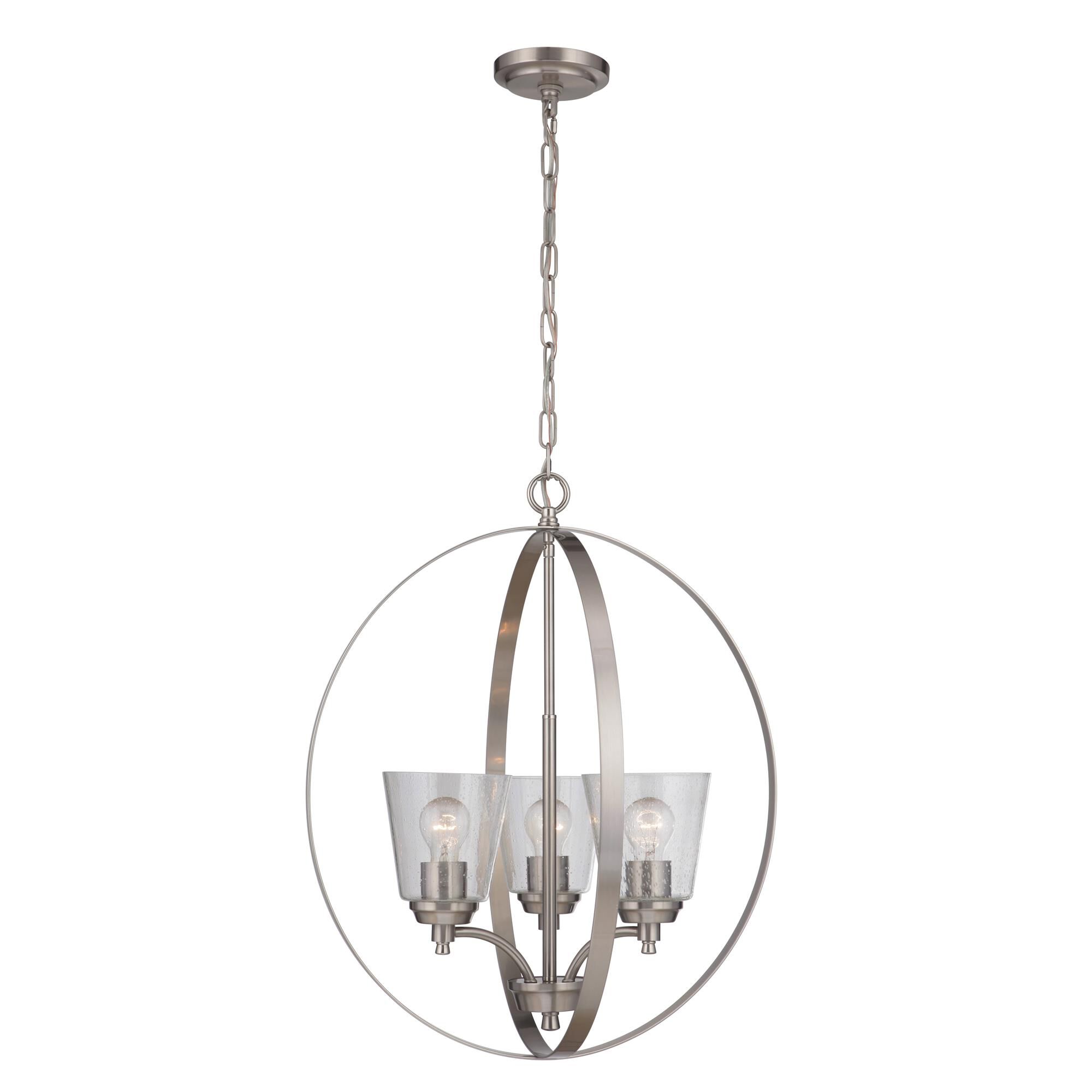 Shown in Brushed Polished Nickel finish and Clear Seeded glass and Glass shade