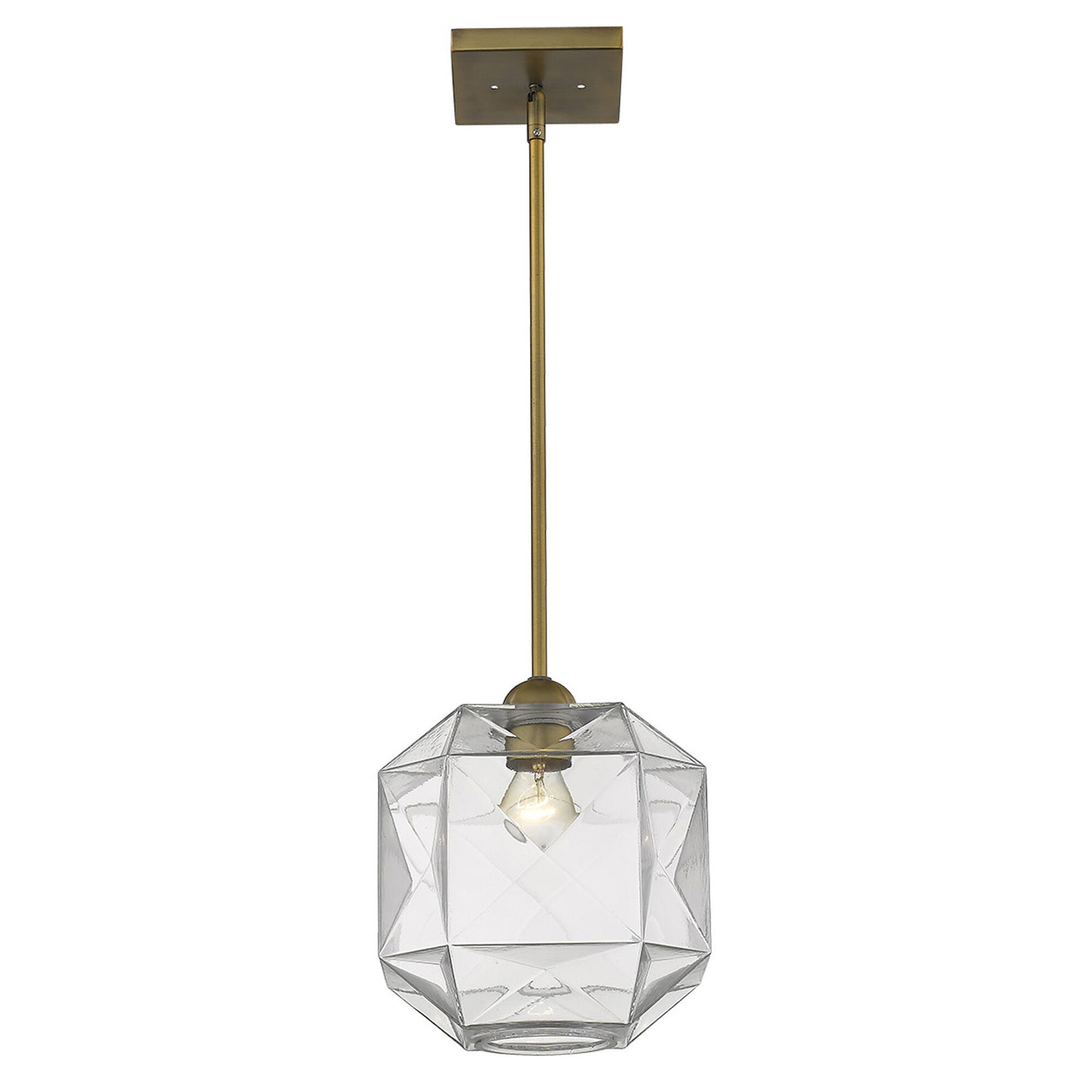 Shown in Brass finish and Clear glass and Clear, Faceted Abstract Glass Globes shade