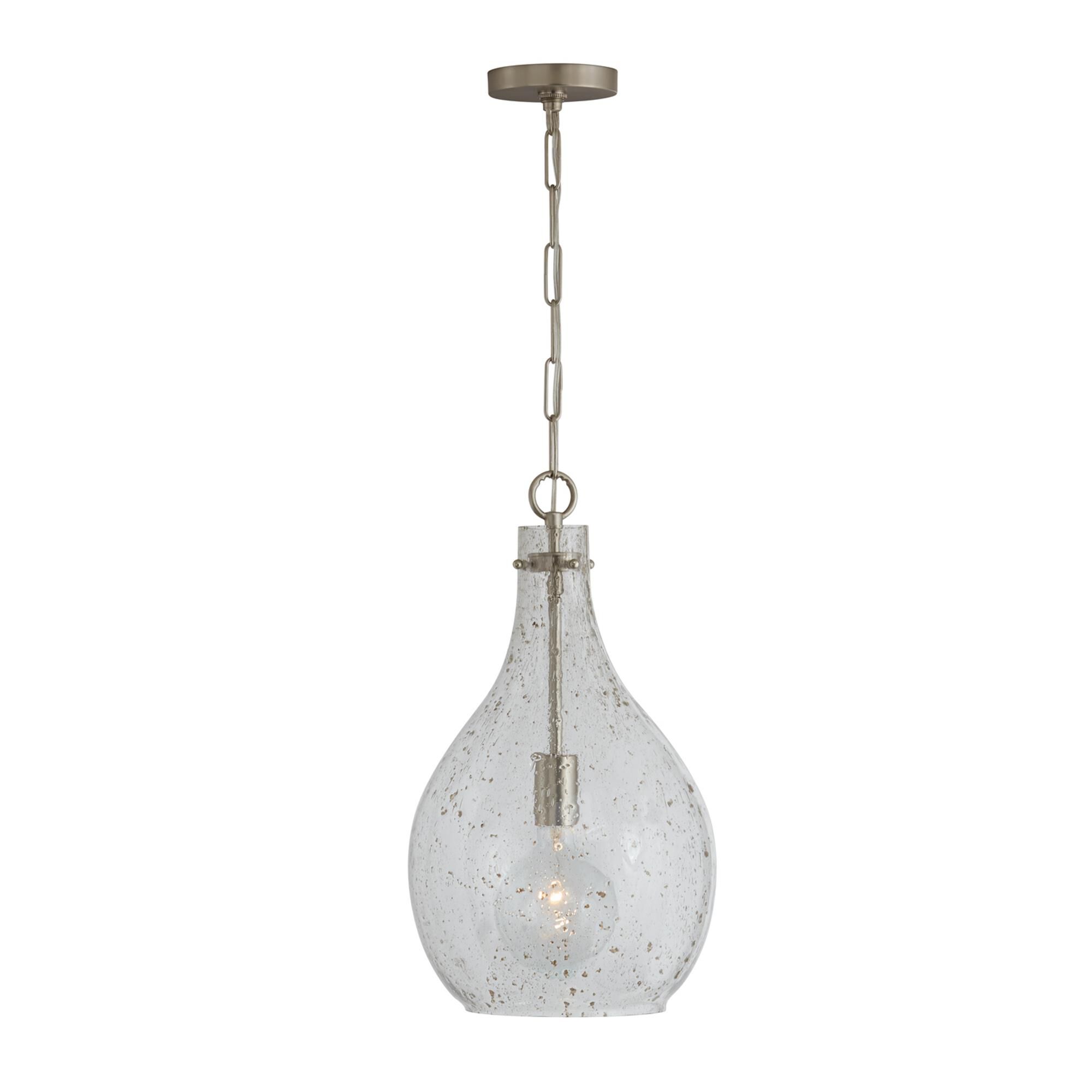 Shown in Brushed Nickel finish and Stone Seeded glass