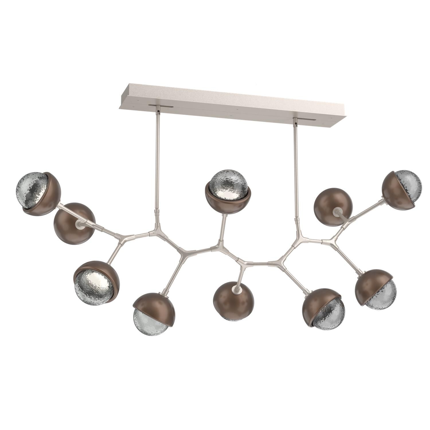 Shown in Beige Silver finish and Smoke glass and Burnished Bronze accent