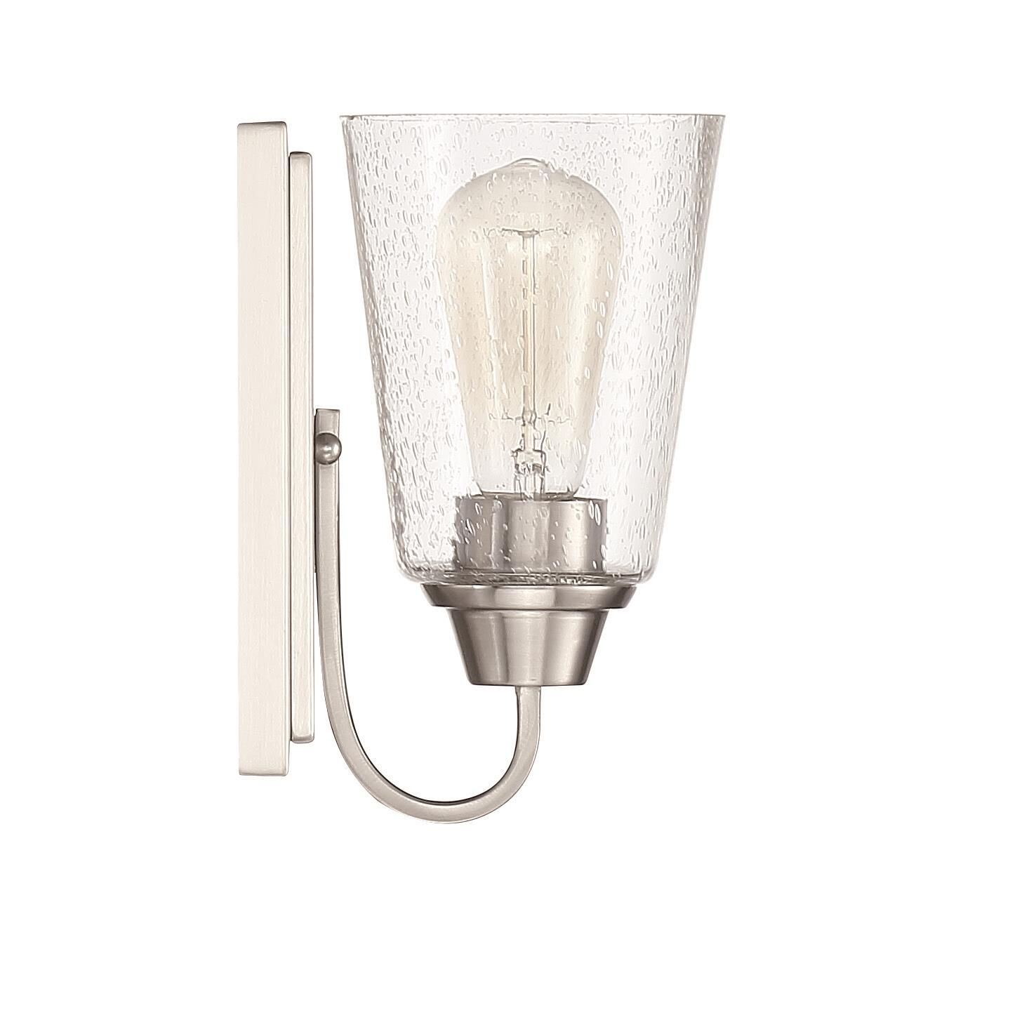 Shown in Brushed Polished Nickel finish and Clear Seeded glass and Glass shade