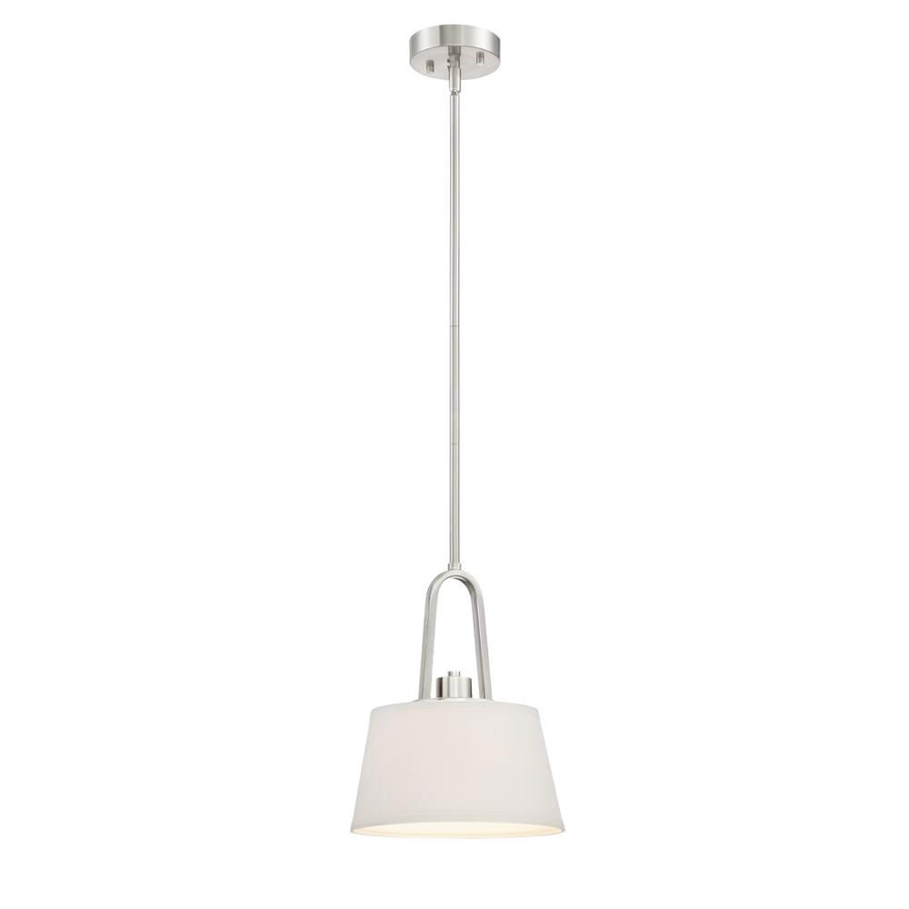 Shown in Satin Platinum finish and White Fabric shade