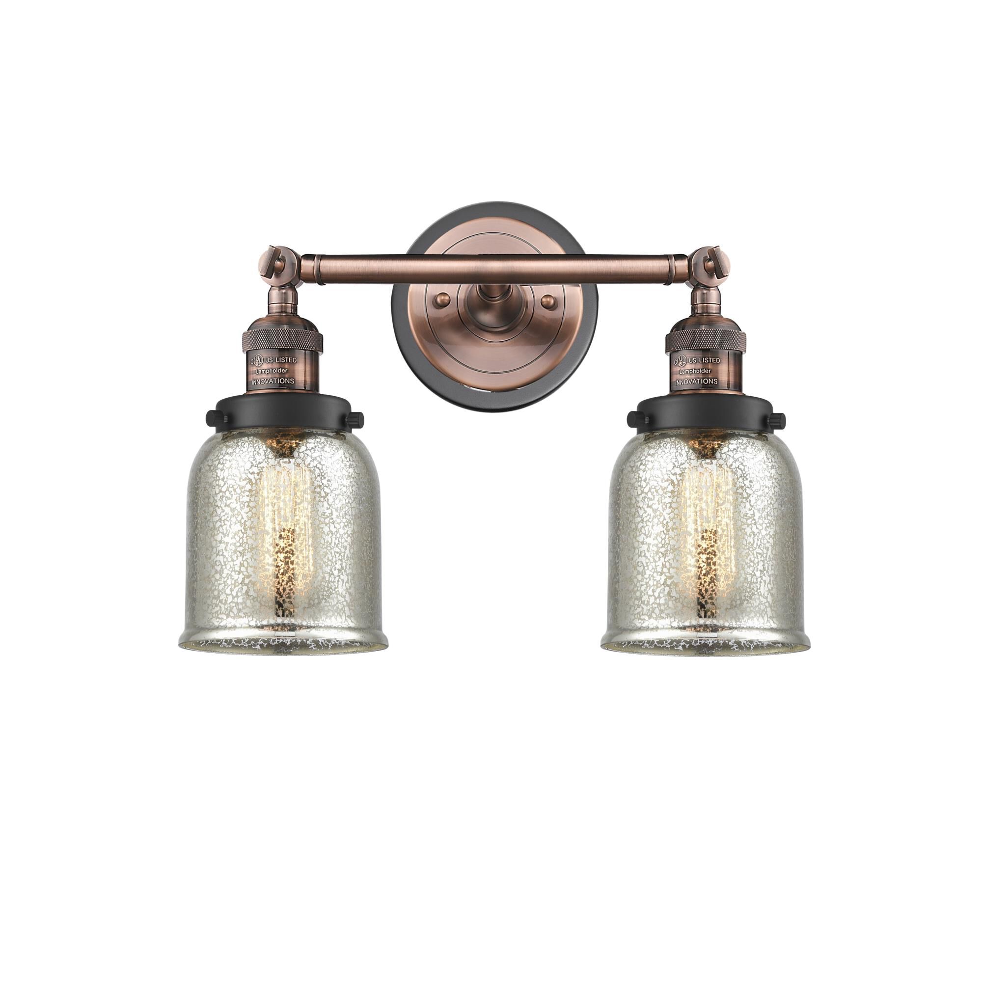Shown in Antique Copper finish and Silver Plated Mercury Small Bell glass and Matte Black accent