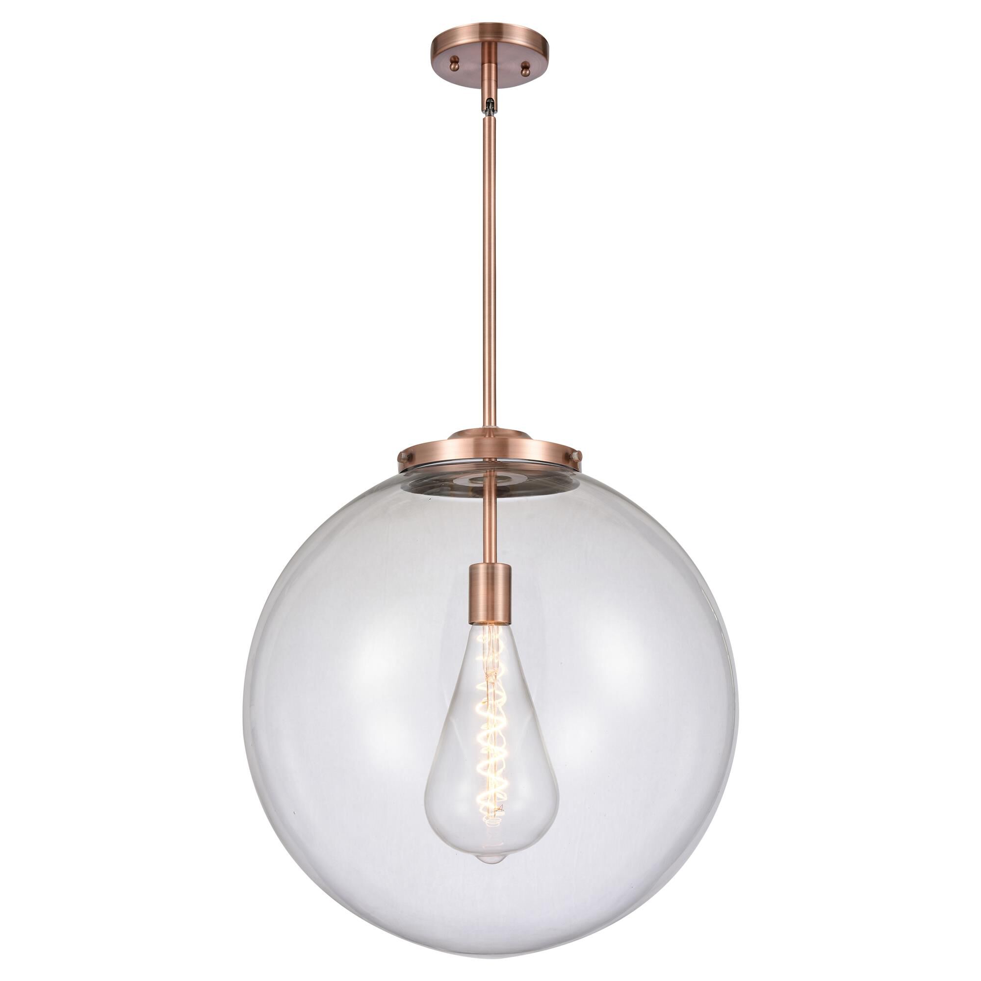 Shown in Antique Copper finish and Clear Beacon glass