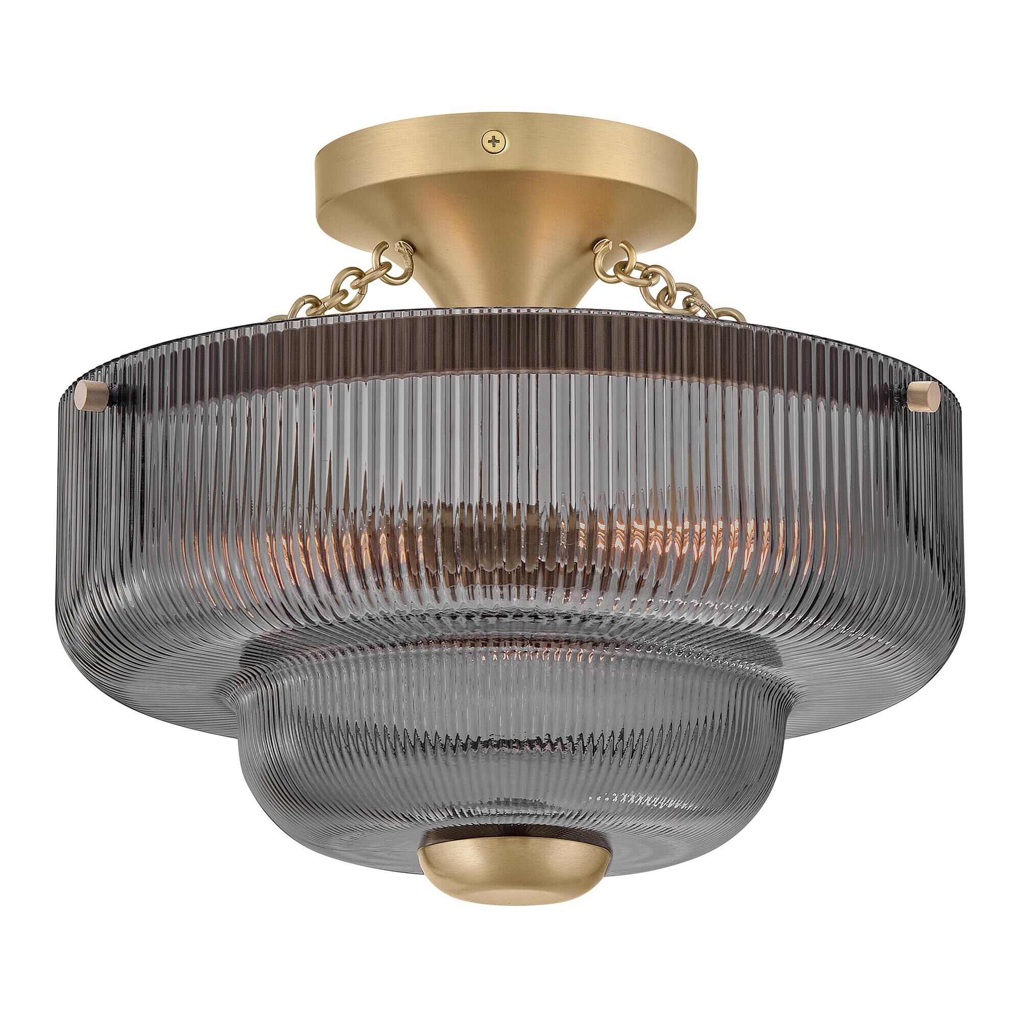 Shown in Lacquered Brass finish and Smoke glass