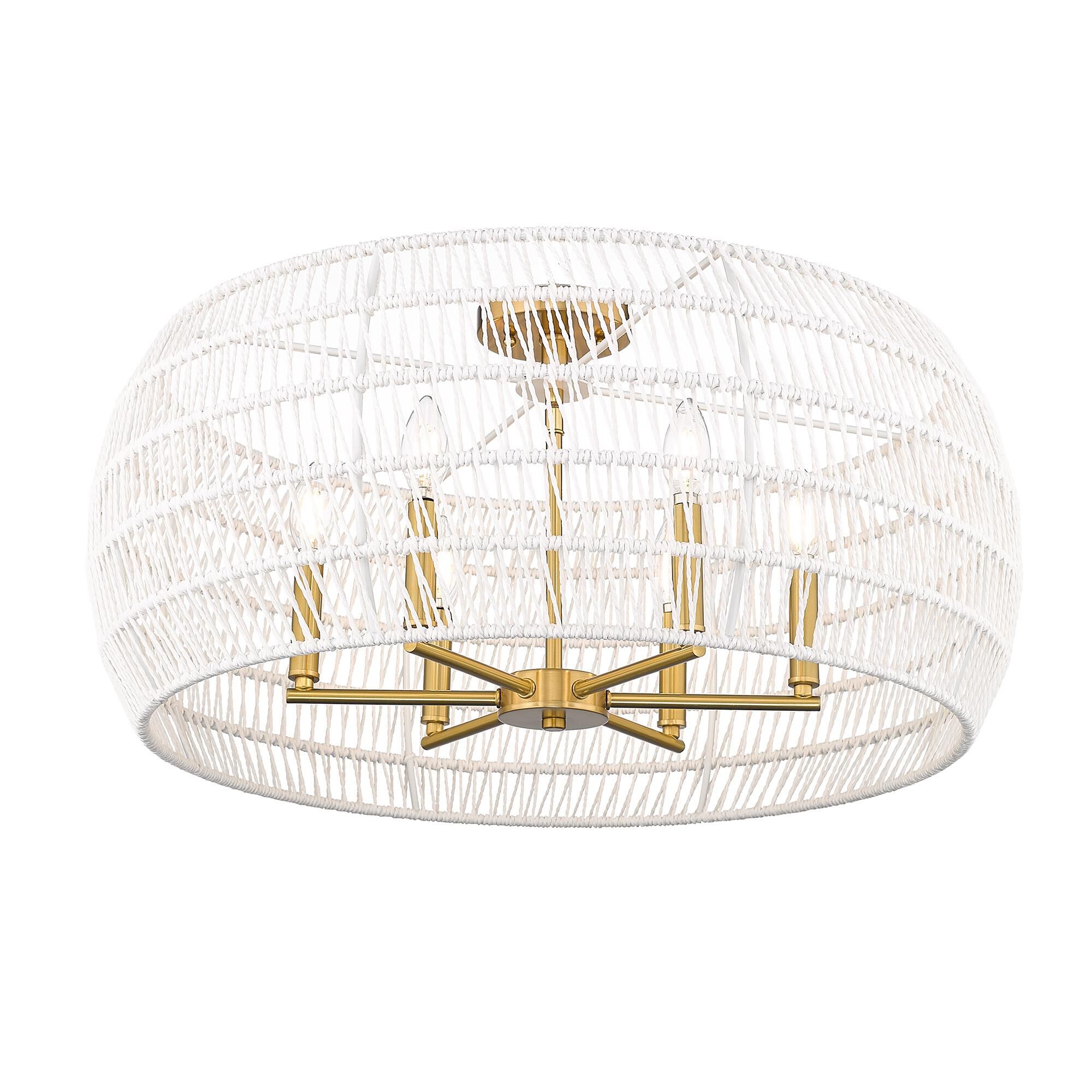 Shown in Modern Brushed Gold finish and Bleached White Raphia Rope shade