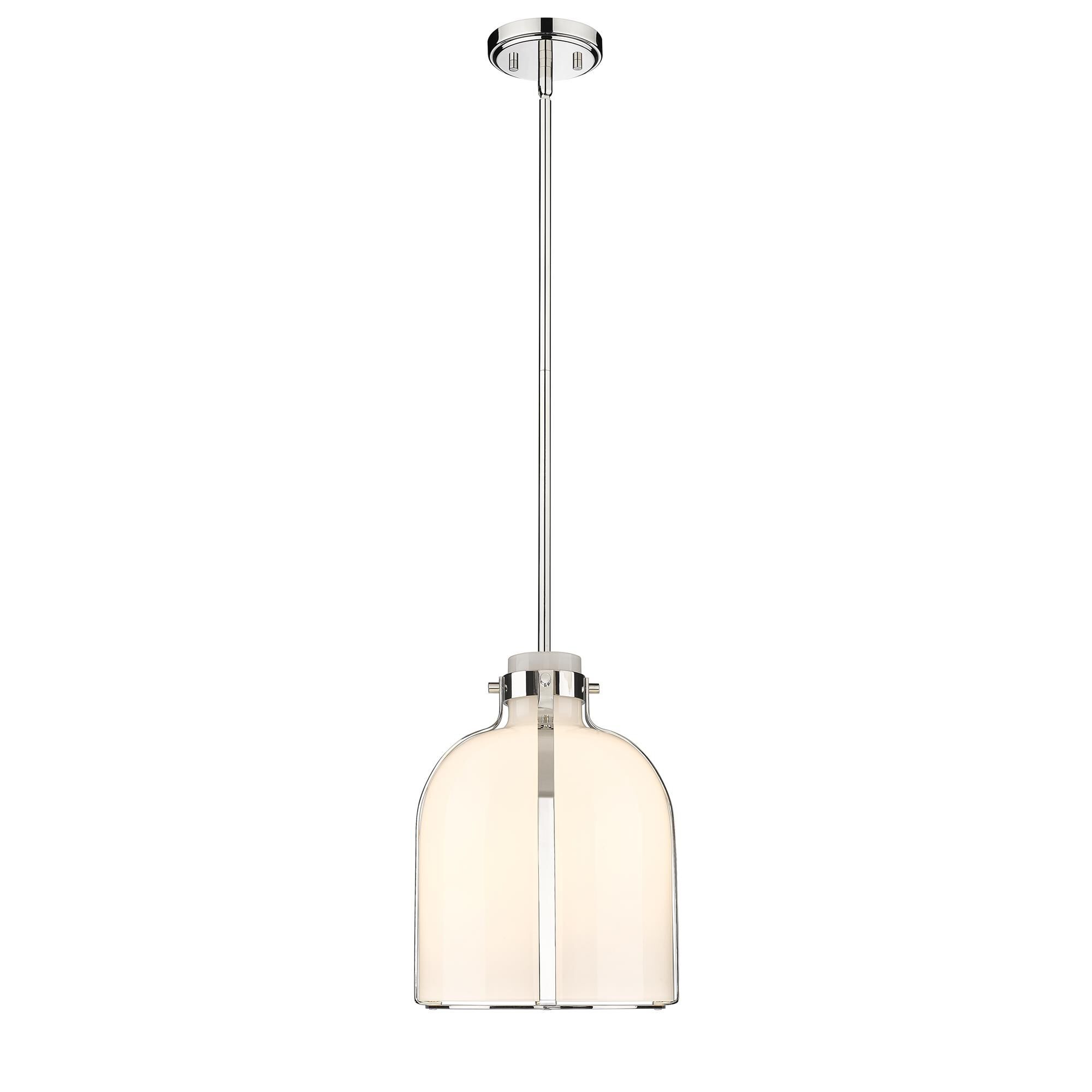 Shown in Polished Nickel finish and Glass shade