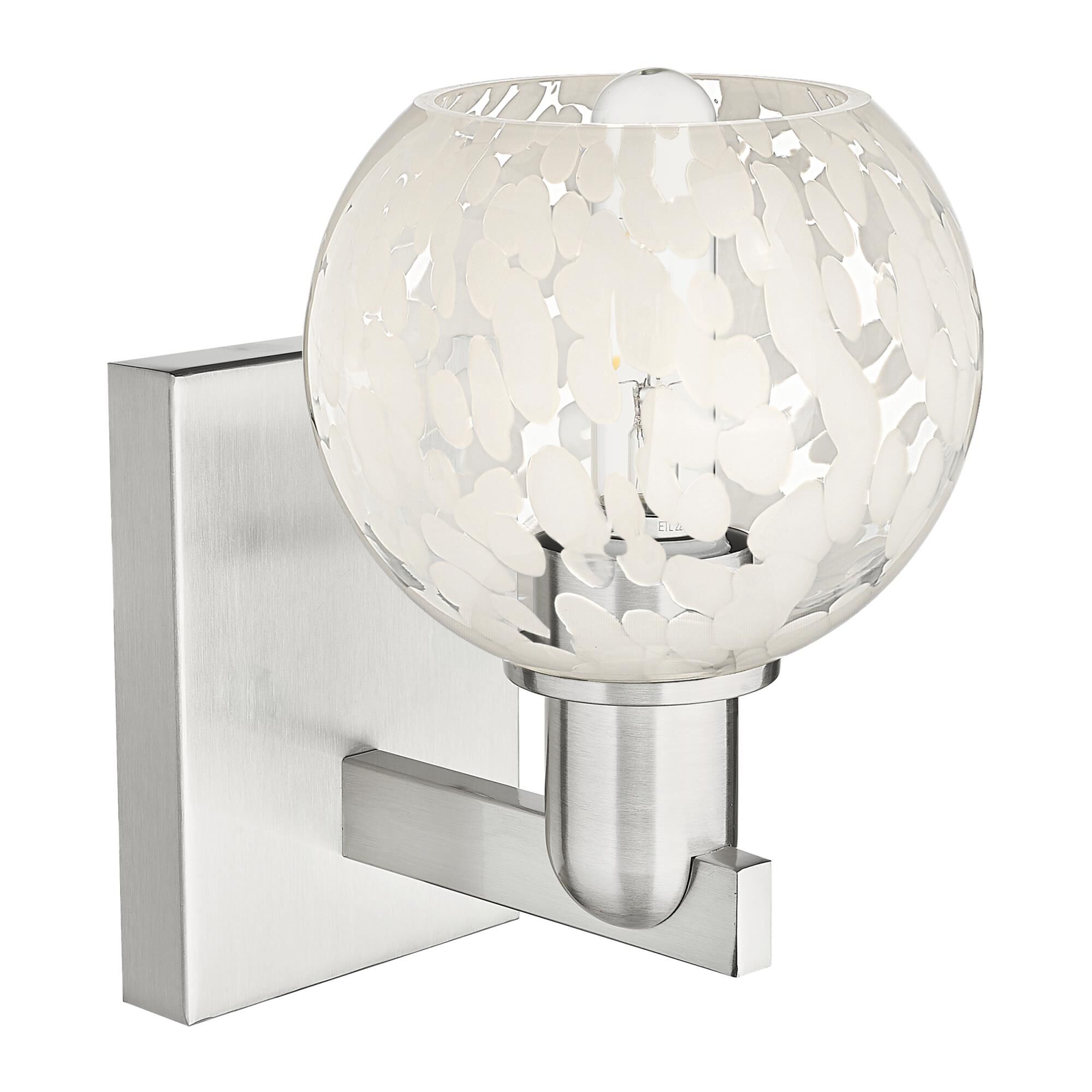 Shown in Brushed Satin Nickel finish and White Mouchette glass