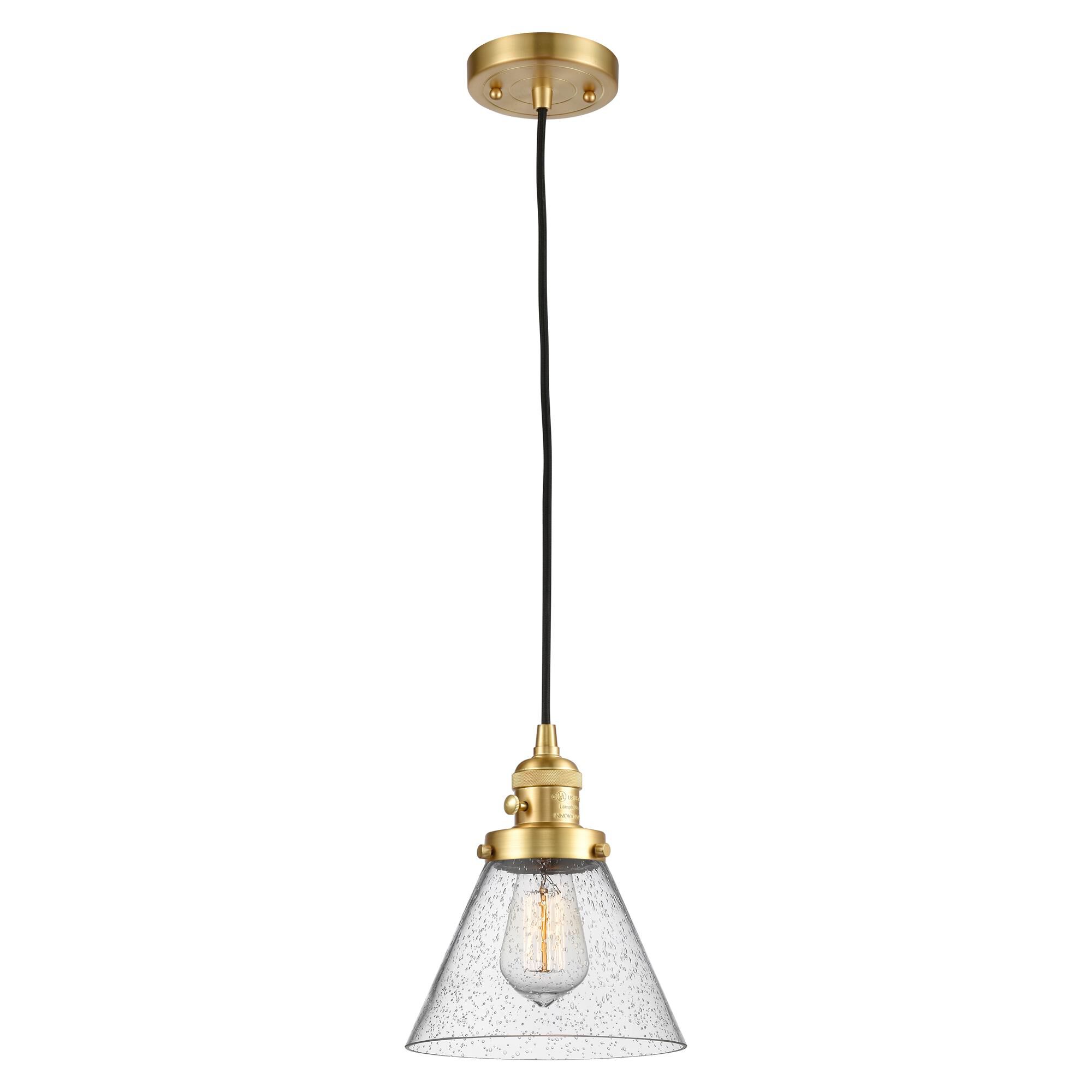 Shown in Satin Gold finish and Seedy glass