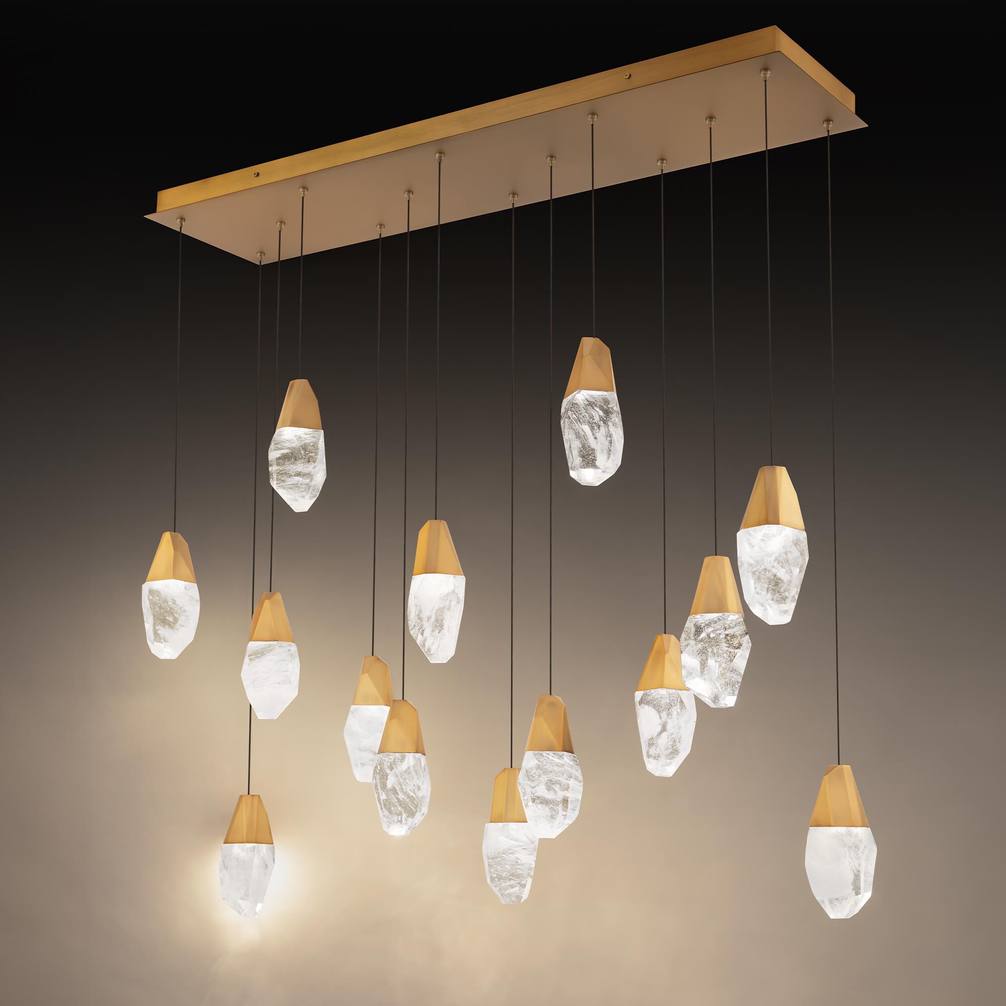 Shown in Aged Brass finish and Optic Haze Quartz Crystal crystal