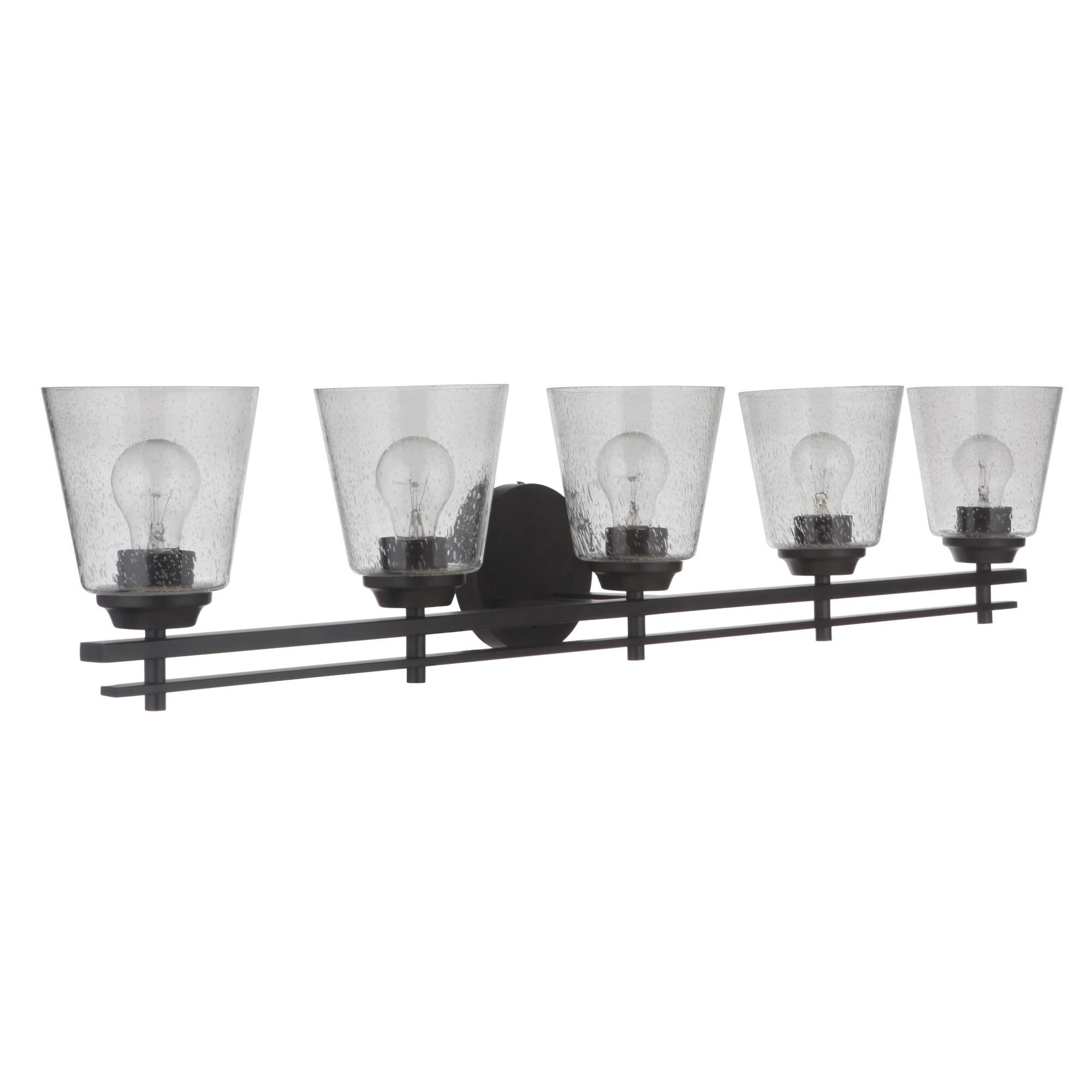 Shown in Flat Black finish and Clear Seeded glass and Glass shade