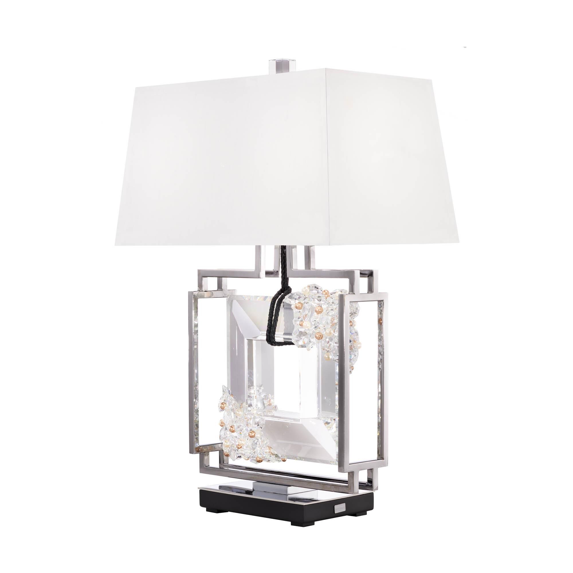 Shown in Polished Chrome With Black Rope finish and Radiance crystal and Fabric glass