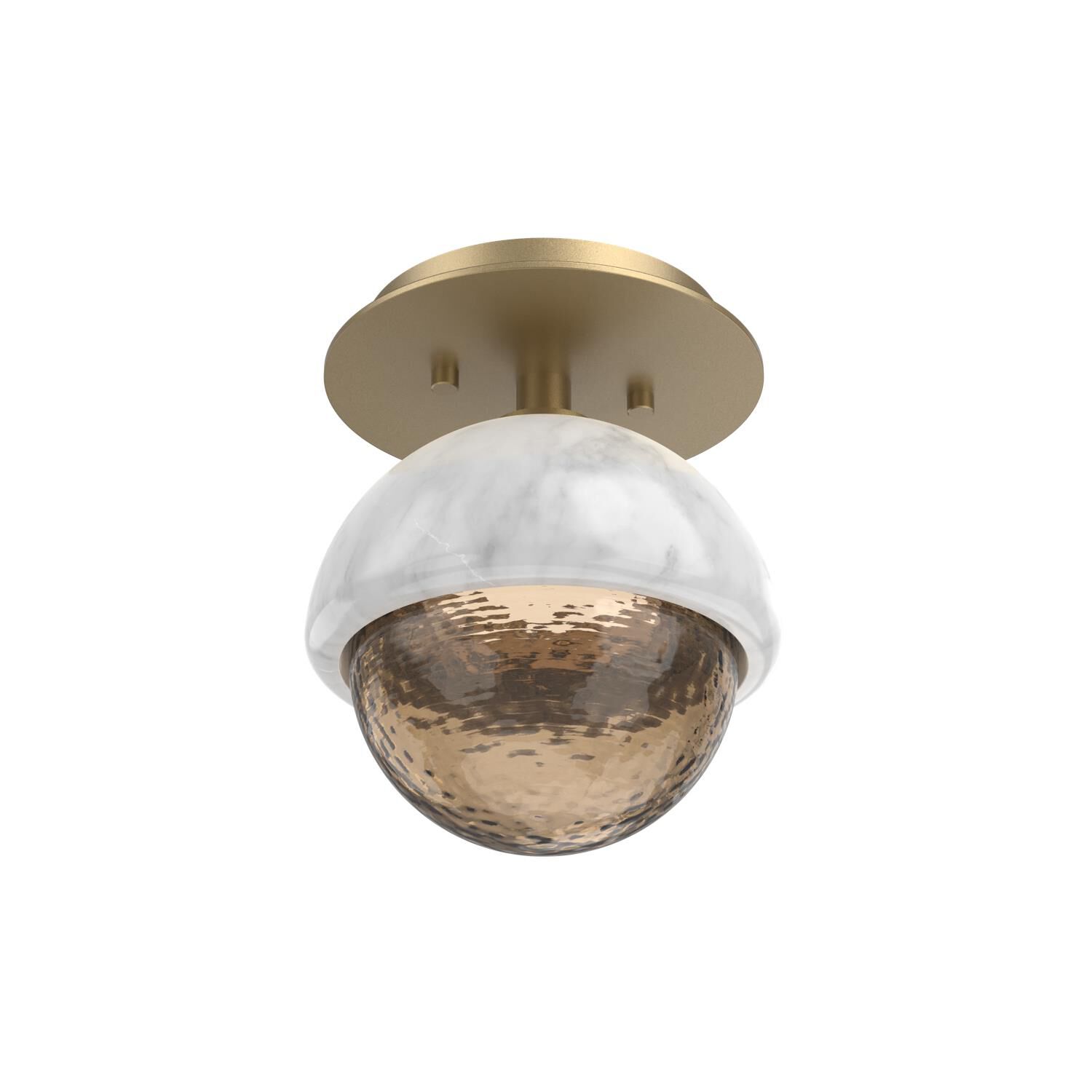 Shown in Gilded Brass finish and Bronze glass and White Marble accent