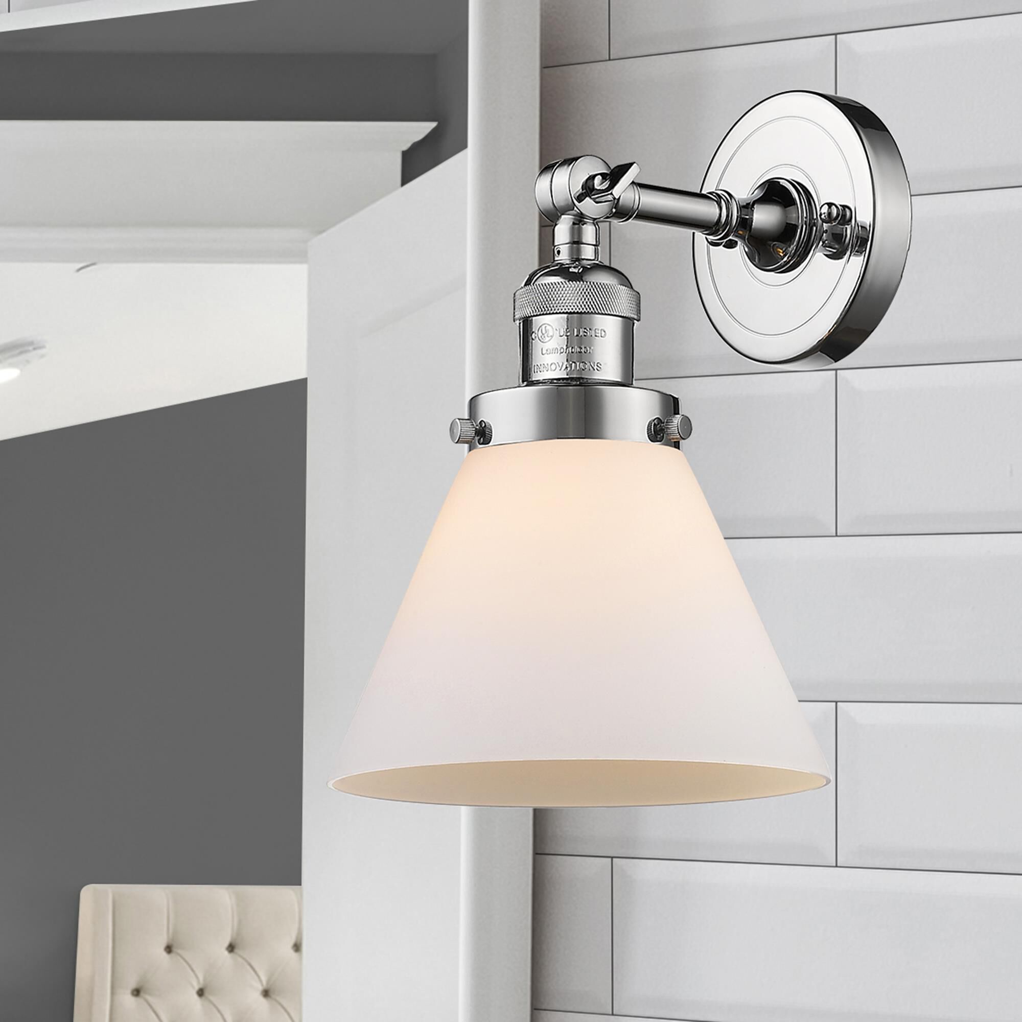 Shown in Polished Chrome finish and Matte White Cased glass