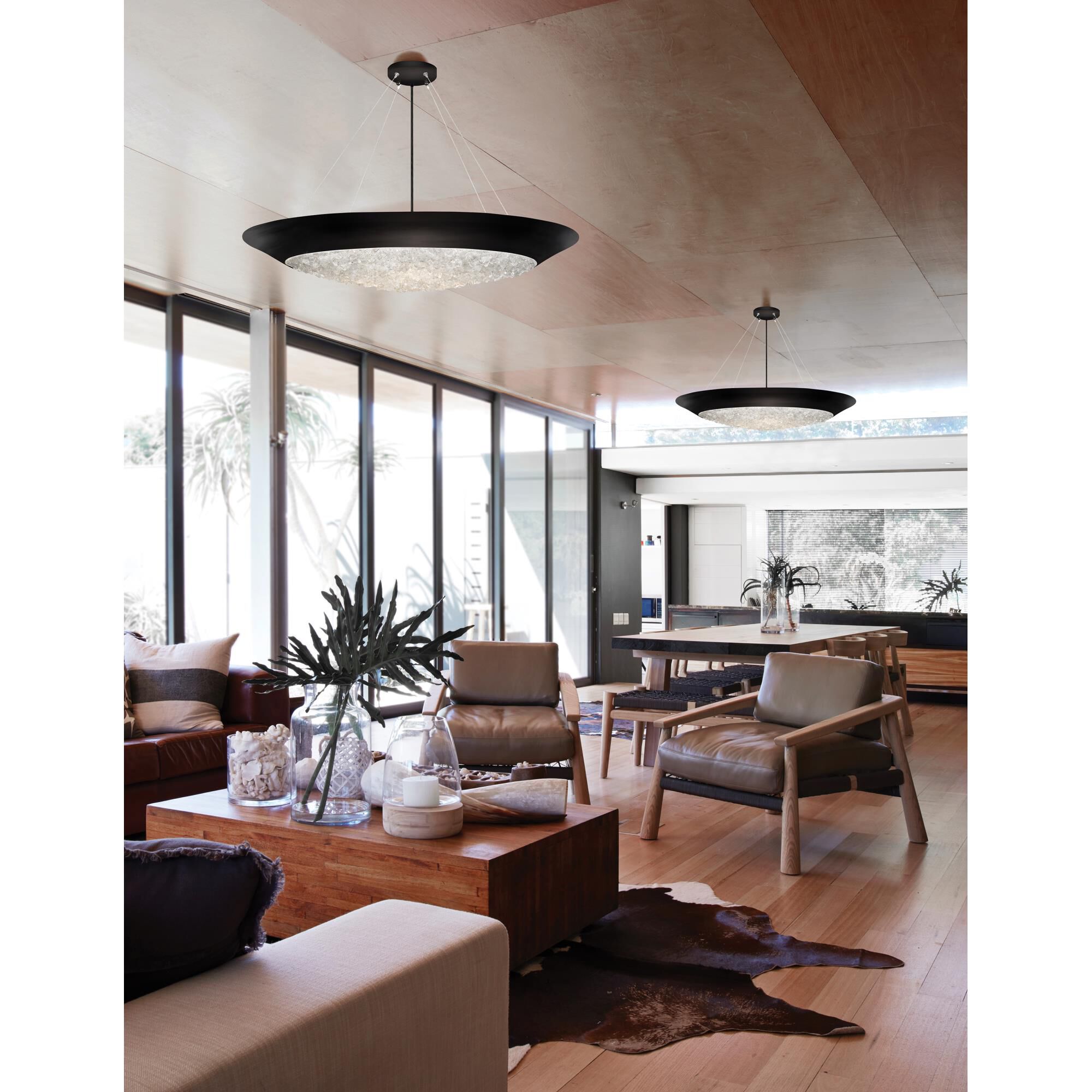 Shown in Black finish and Rough - Cut glass