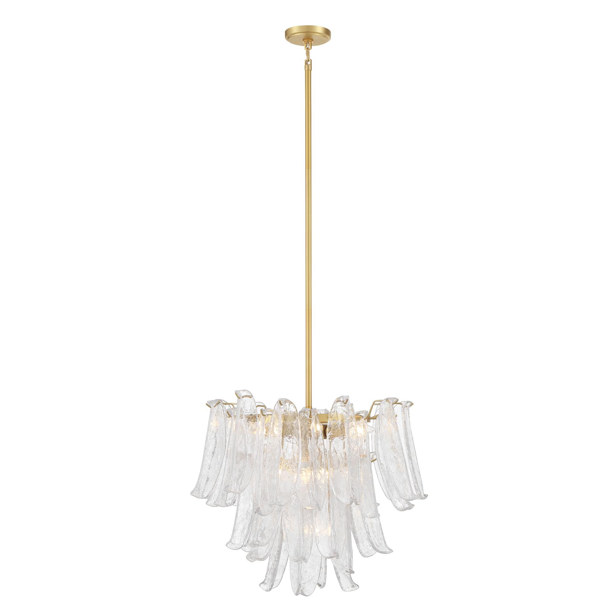 Shown in Legacy Brass finish and Clear Crackled glass