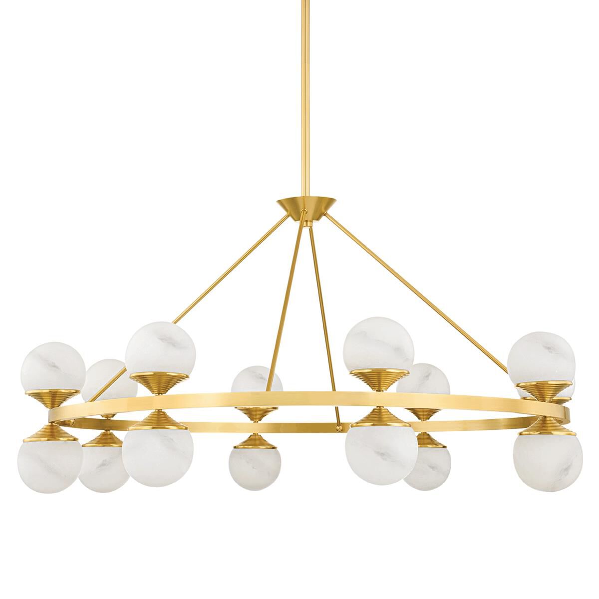 Shown in Aged Brass finish and White Spanish Alabaster shade