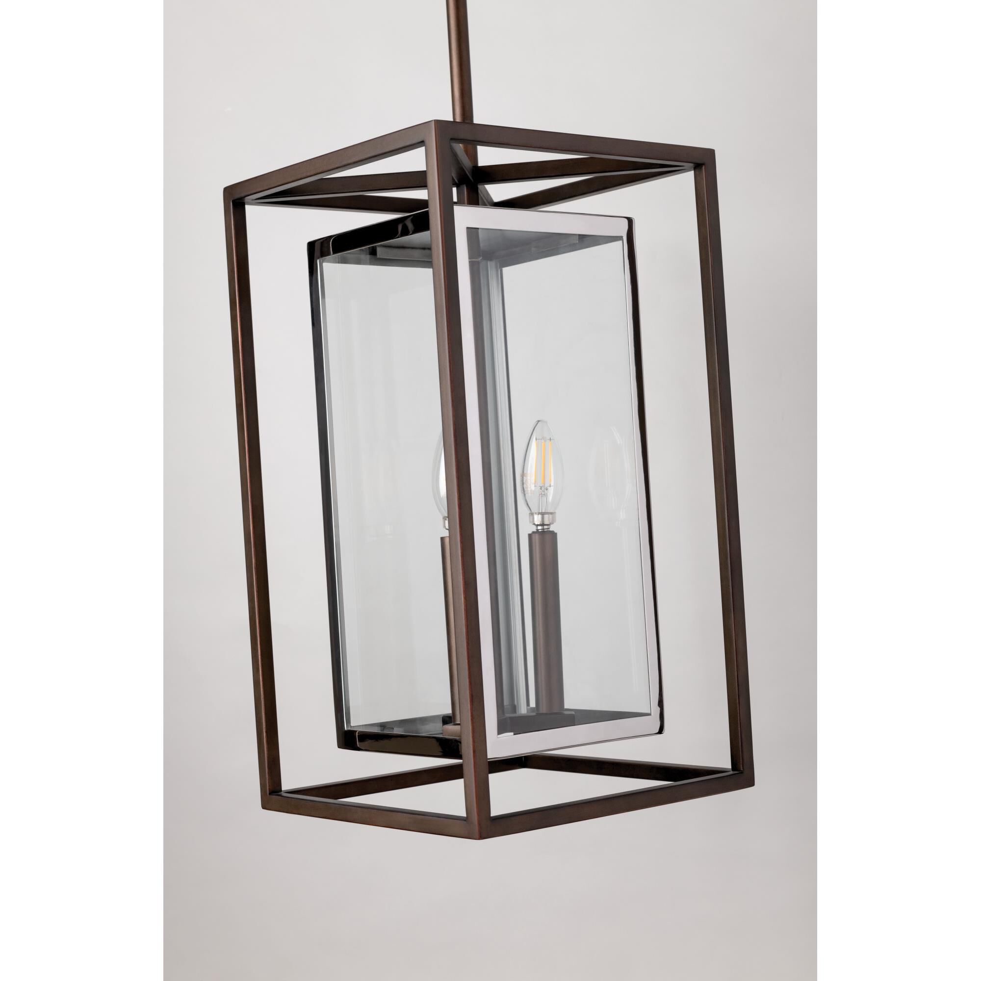 Shown in Bronze finish and Clear glass and Polished Stainless accent