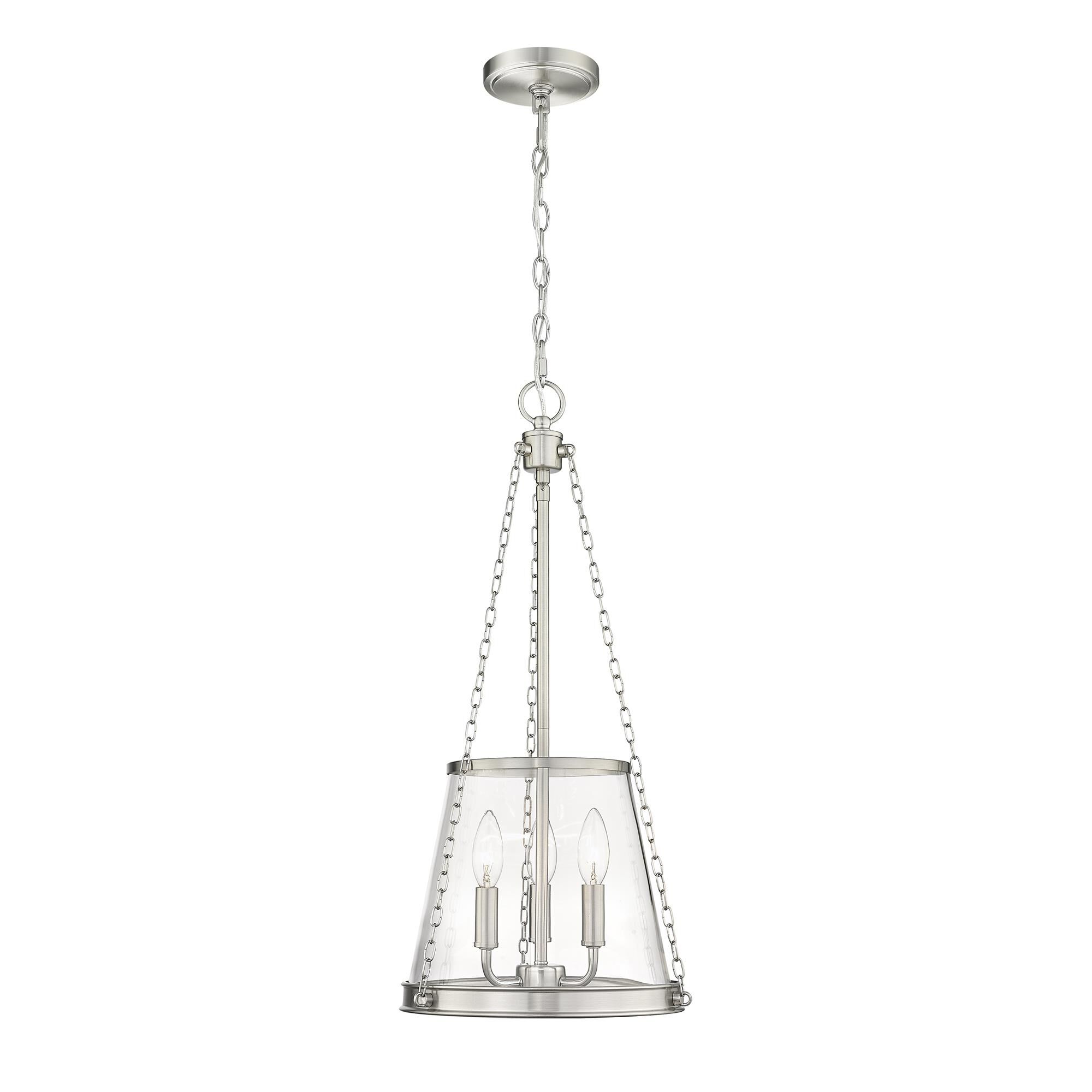 Shown in Brushed Nickel finish and Clear glass