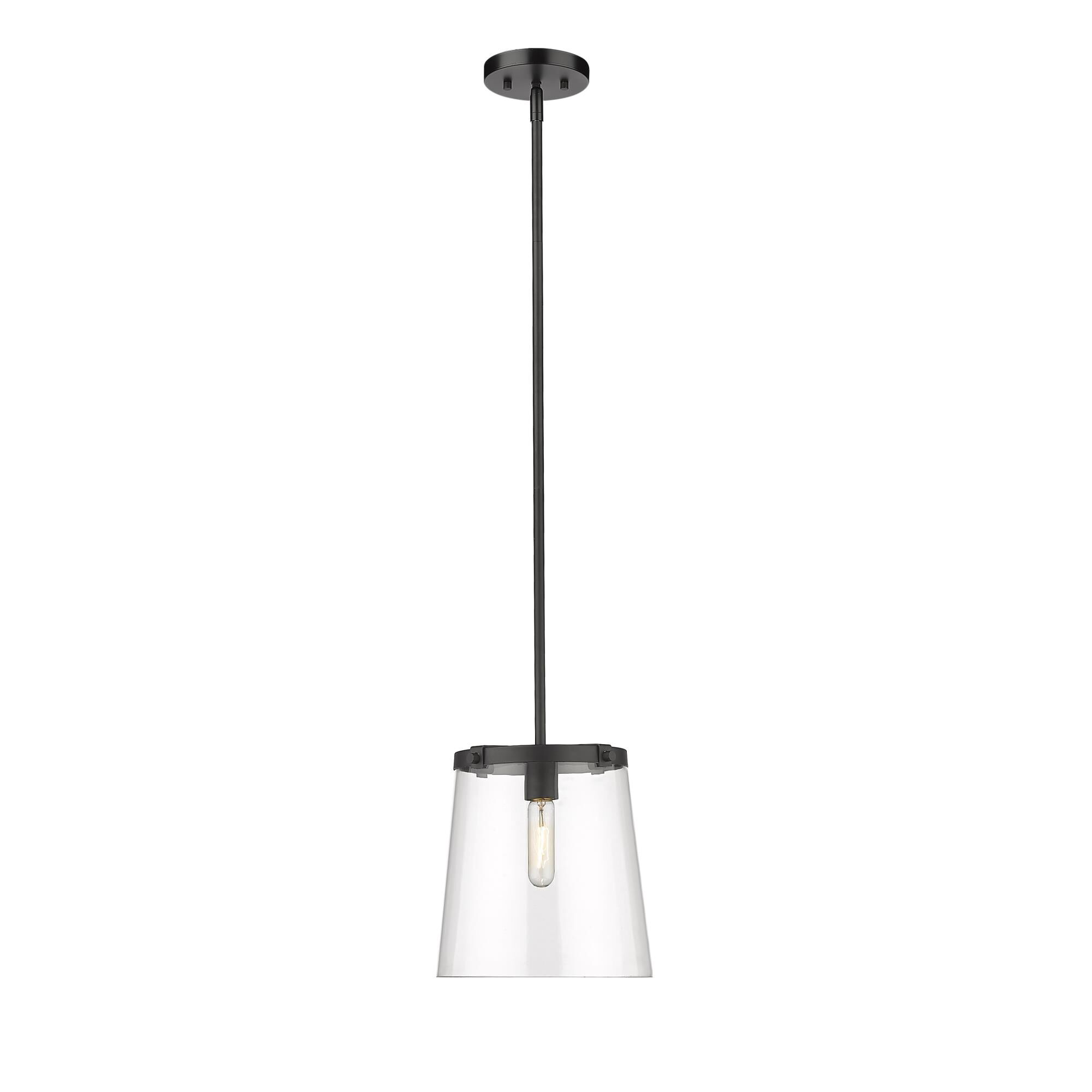 Shown in Matte Black finish and Glass shade