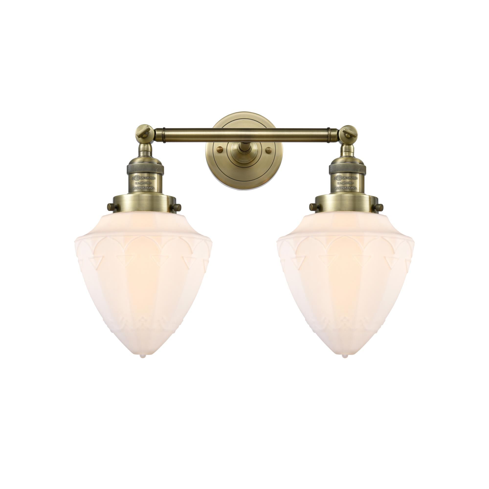 Shown in Antique Brass finish and Matte White Cased Small Bullet glass