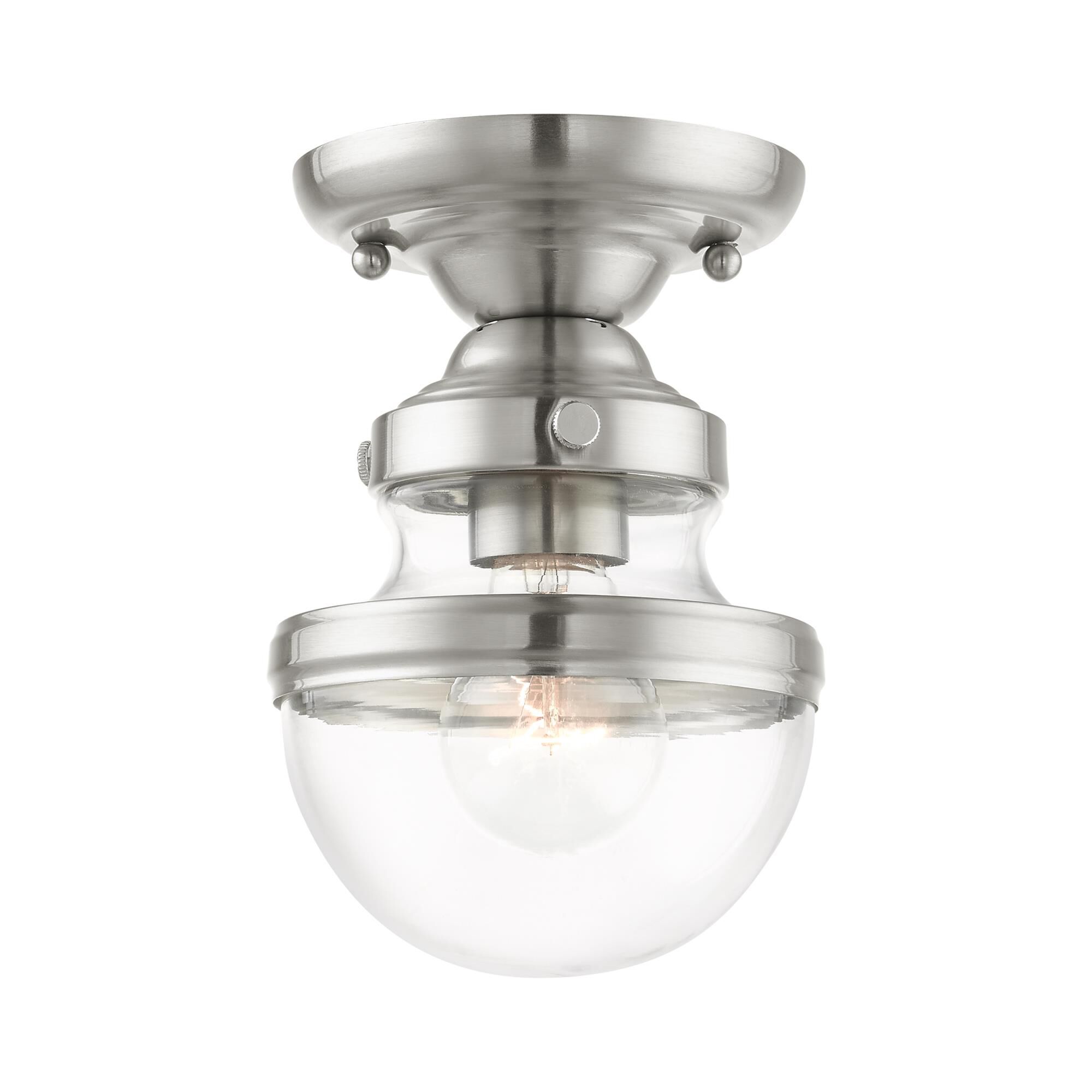 Shown in Brushed Nickel finish and Hand Blown Clear glass and Hand Blown Clear Glass shade