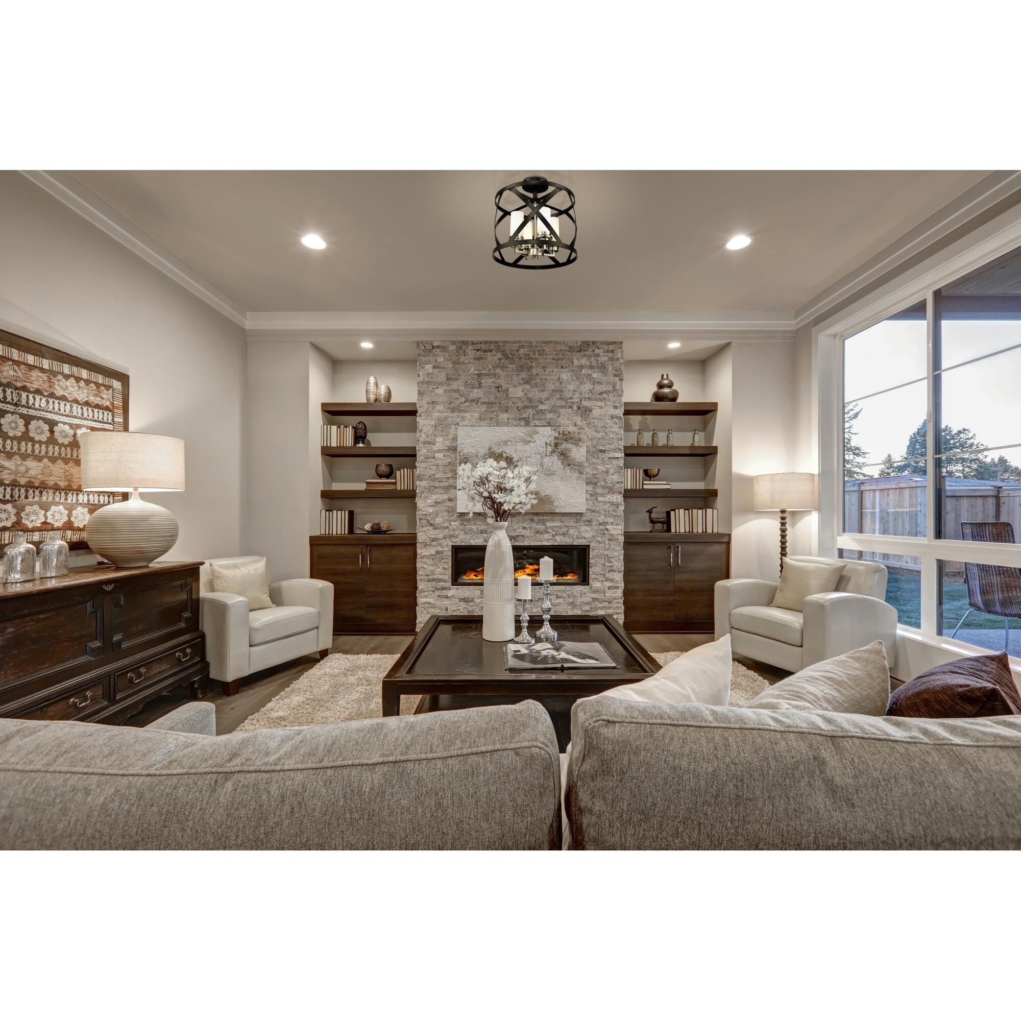 Shown in Matte Black + Brushed Nickel finish and Glass shade