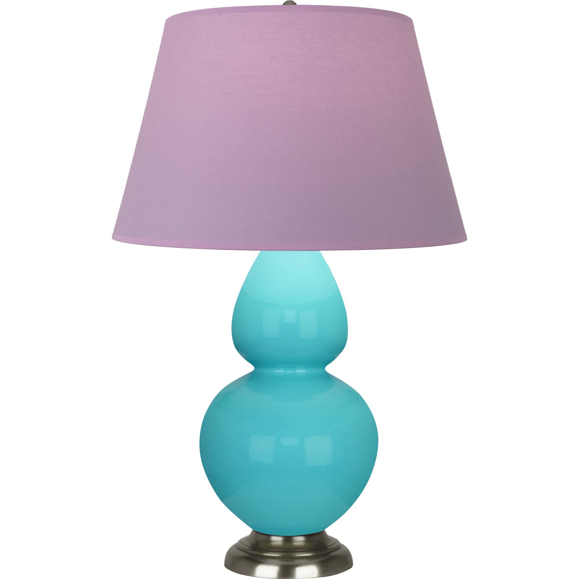 Shown in Egg Blue finish and Lavender and Plum shade and Antique Silver accent