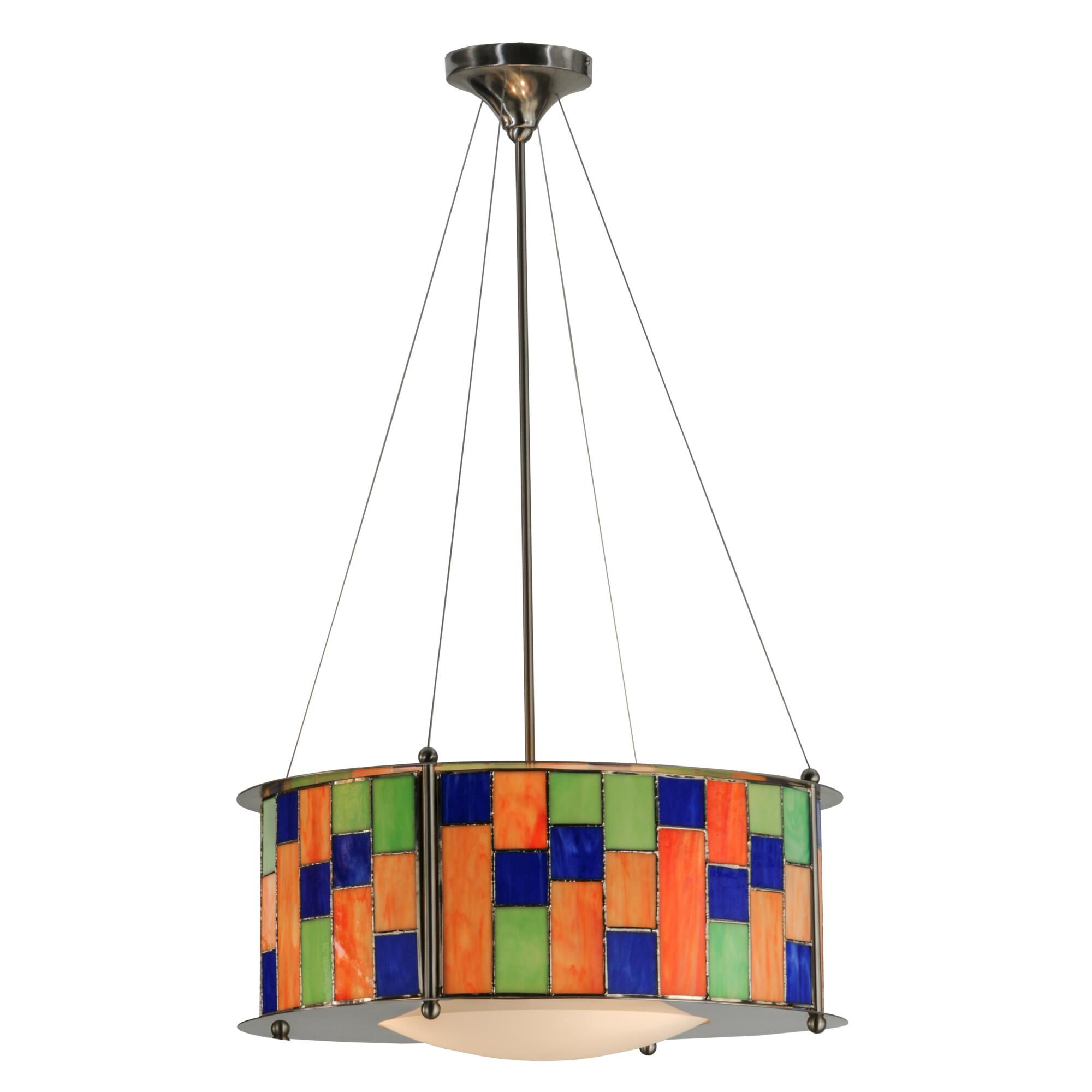 Shown in Polished Nickel finish and Creamcicle Orange-Kiwi-Cobale glass