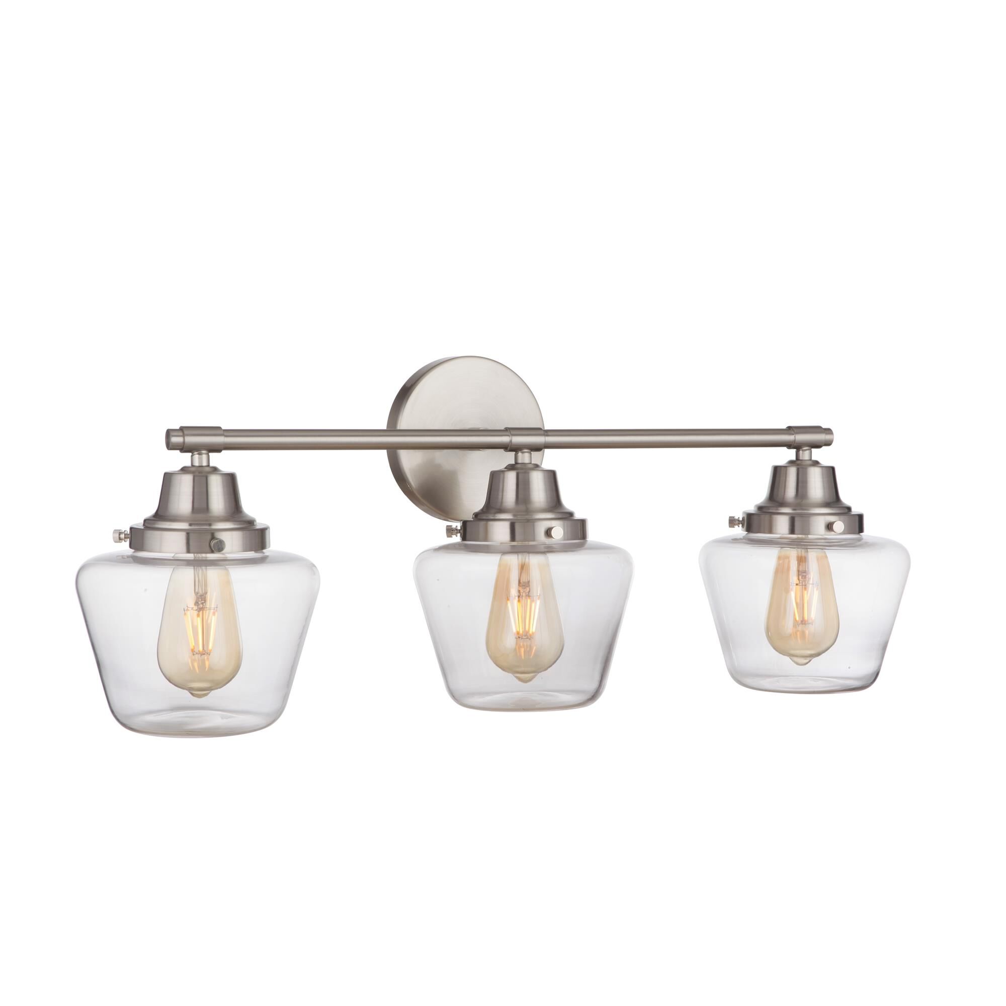 Shown in Brushed Polished Nickel finish and Clear glass and Glass shade
