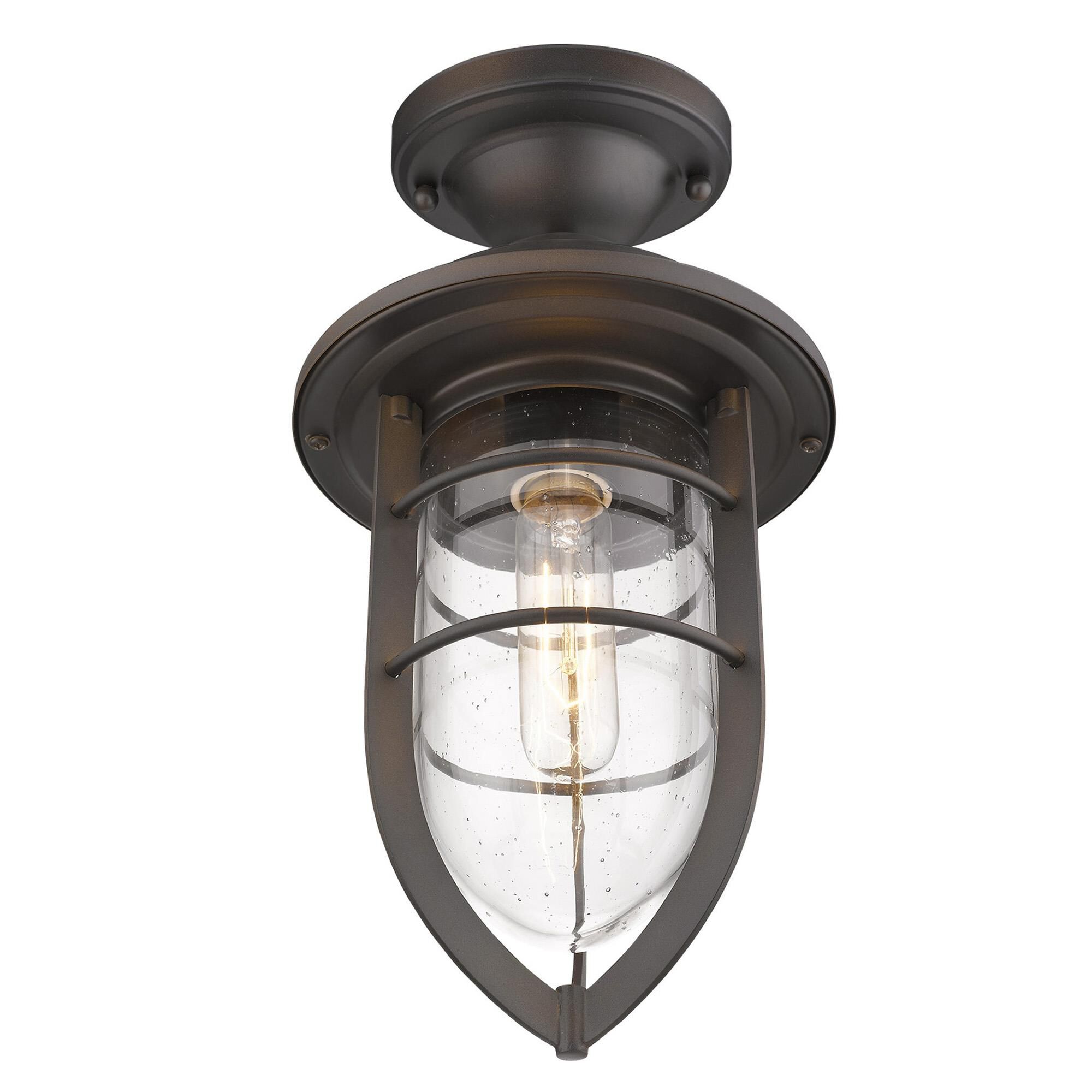 Shown in Oil-Rubbed Bronze finish and Clear glass and Clear, Seedy Glass Urn Shaped Globe shade