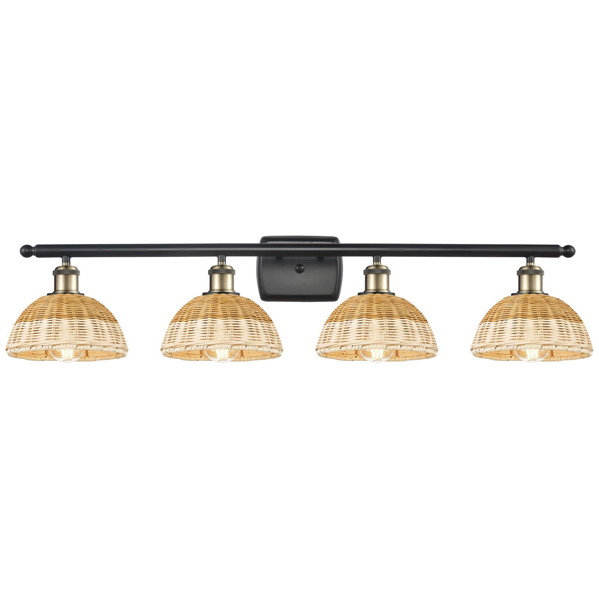 Shown in Black Antique Brass finish and Natural shade
