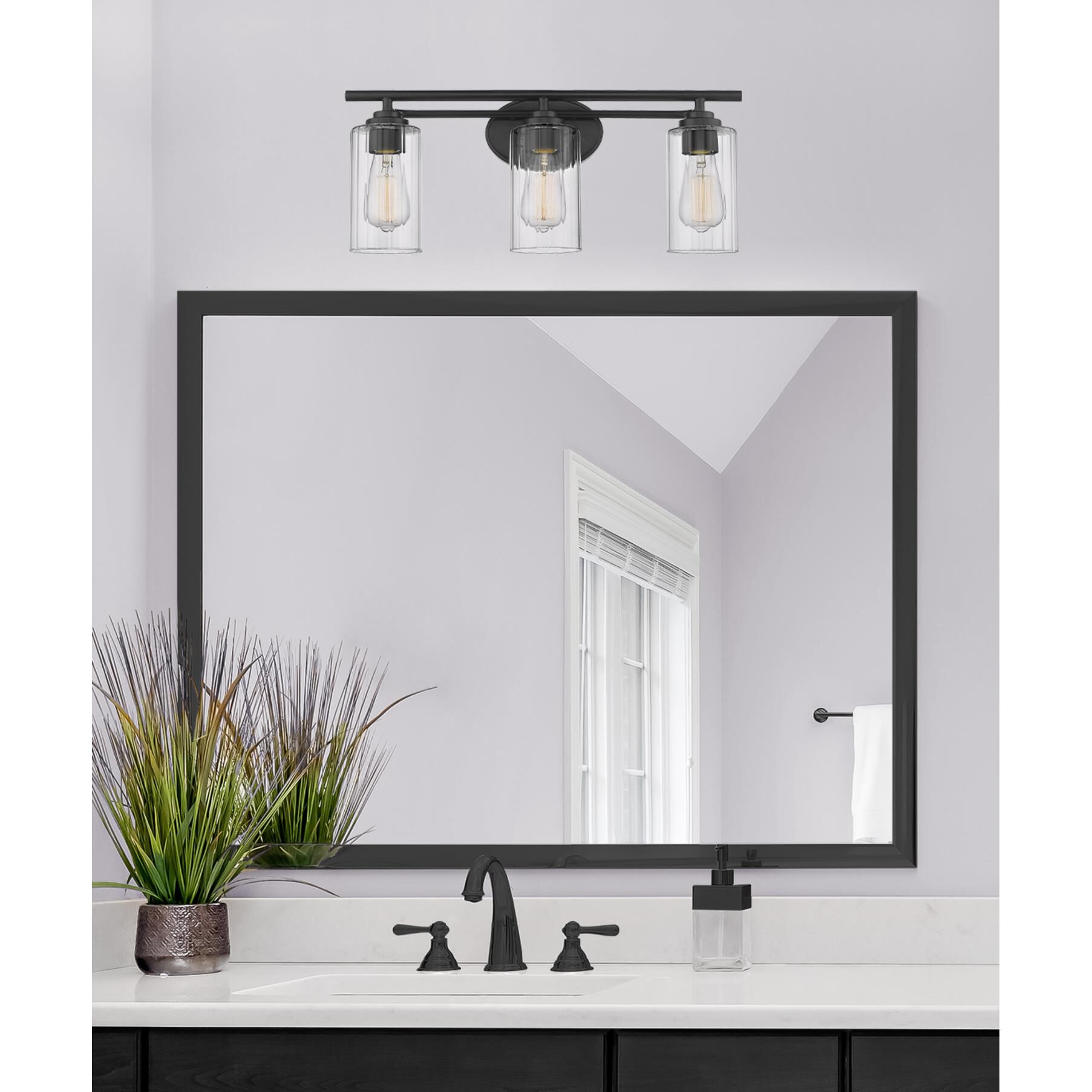 Shown in Matte Black  finish and Clear glass