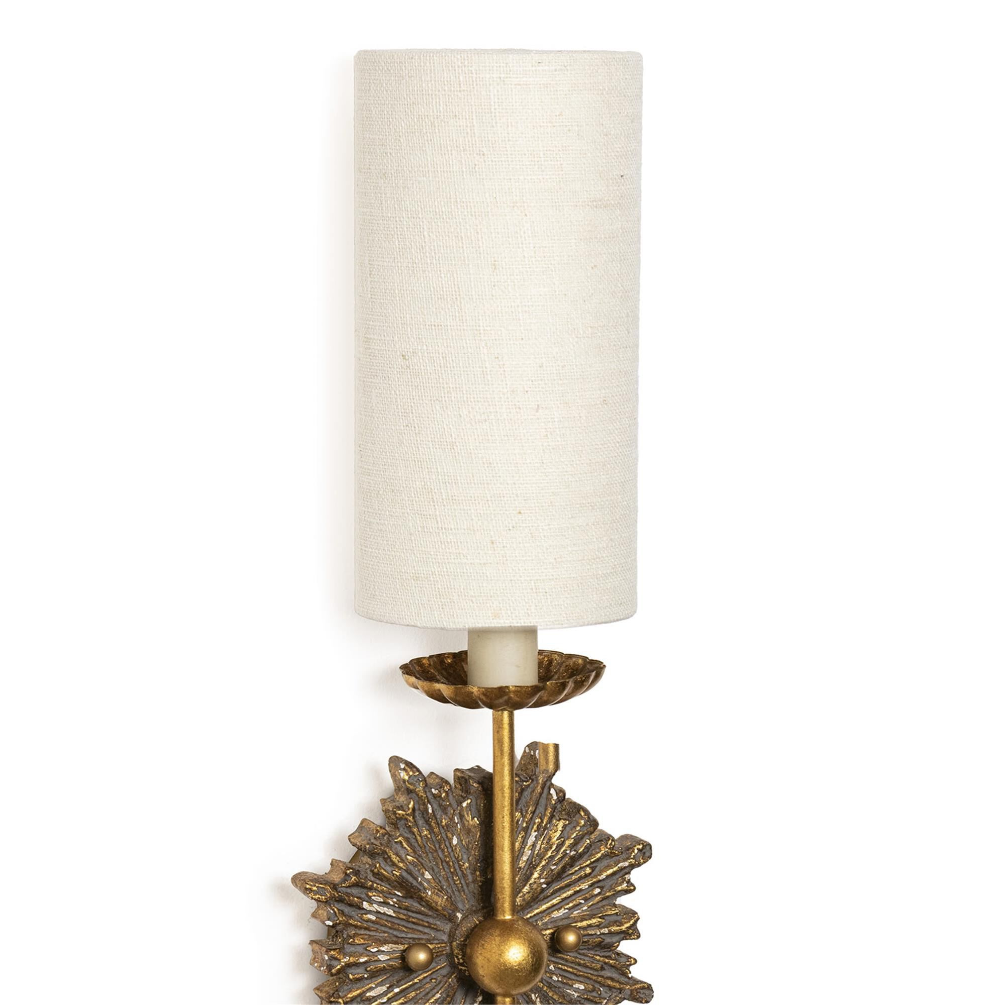 Shown in Antique Gold finish and Linen shade