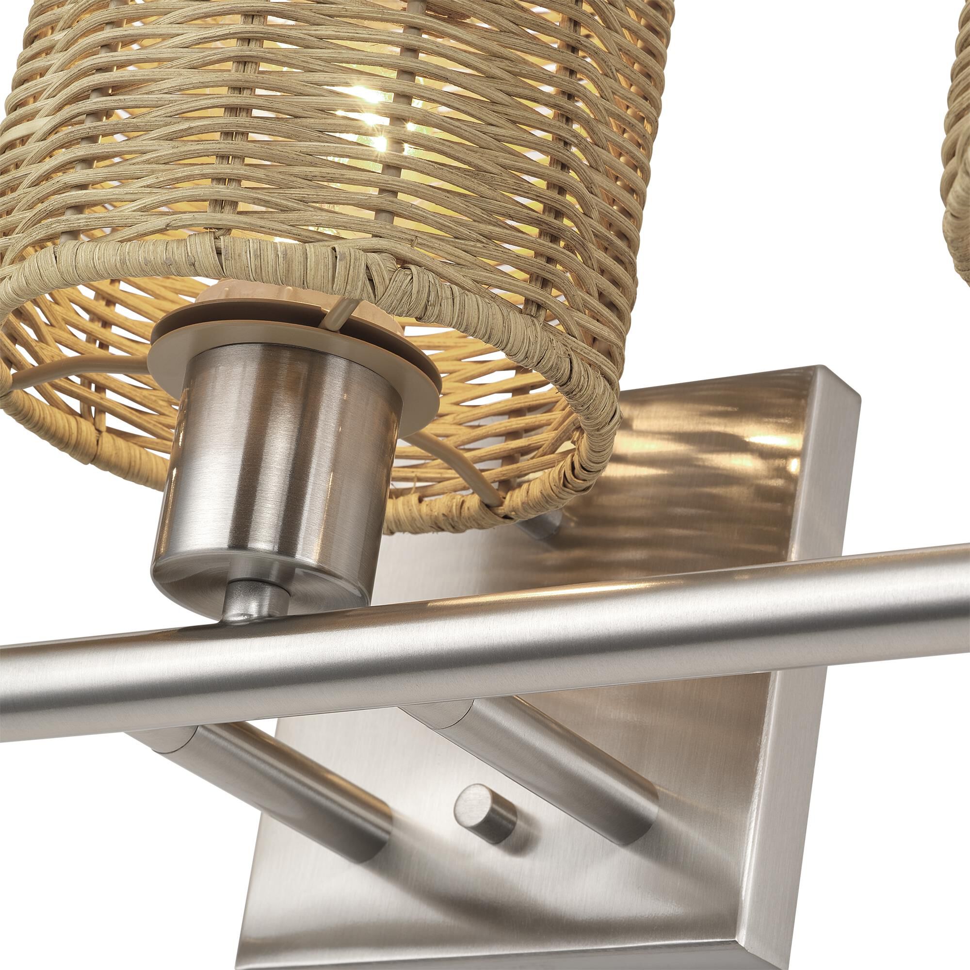 Shown in Brushed Nickel finish and Hand-Woven Rustic Walnut Color Rattan shade