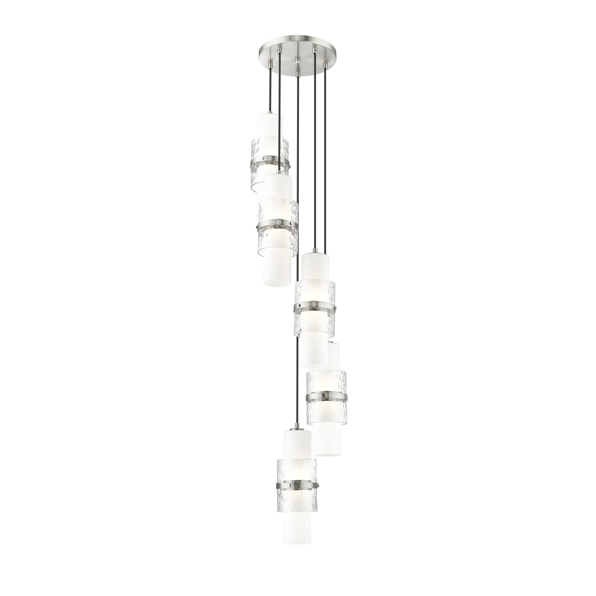 Shown in Brushed Nickel finish and Clear + Etched Opal glass and Clear + Etched Opal shade