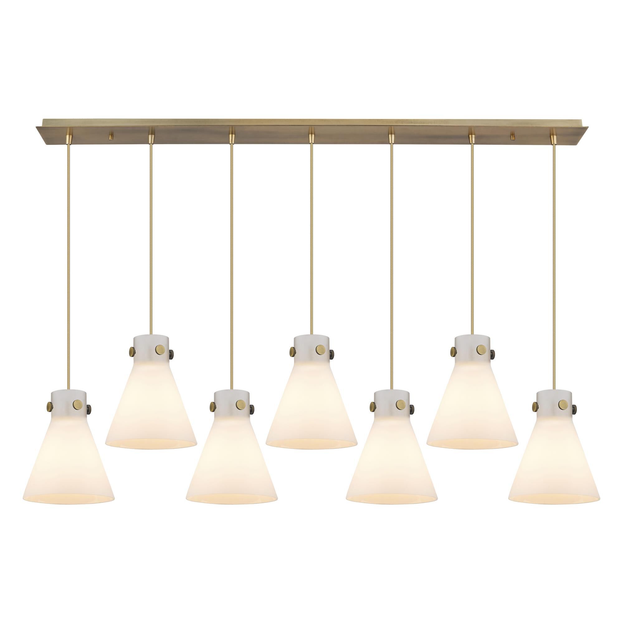 Shown in Brushed Brass finish and White glass and White Glass shade