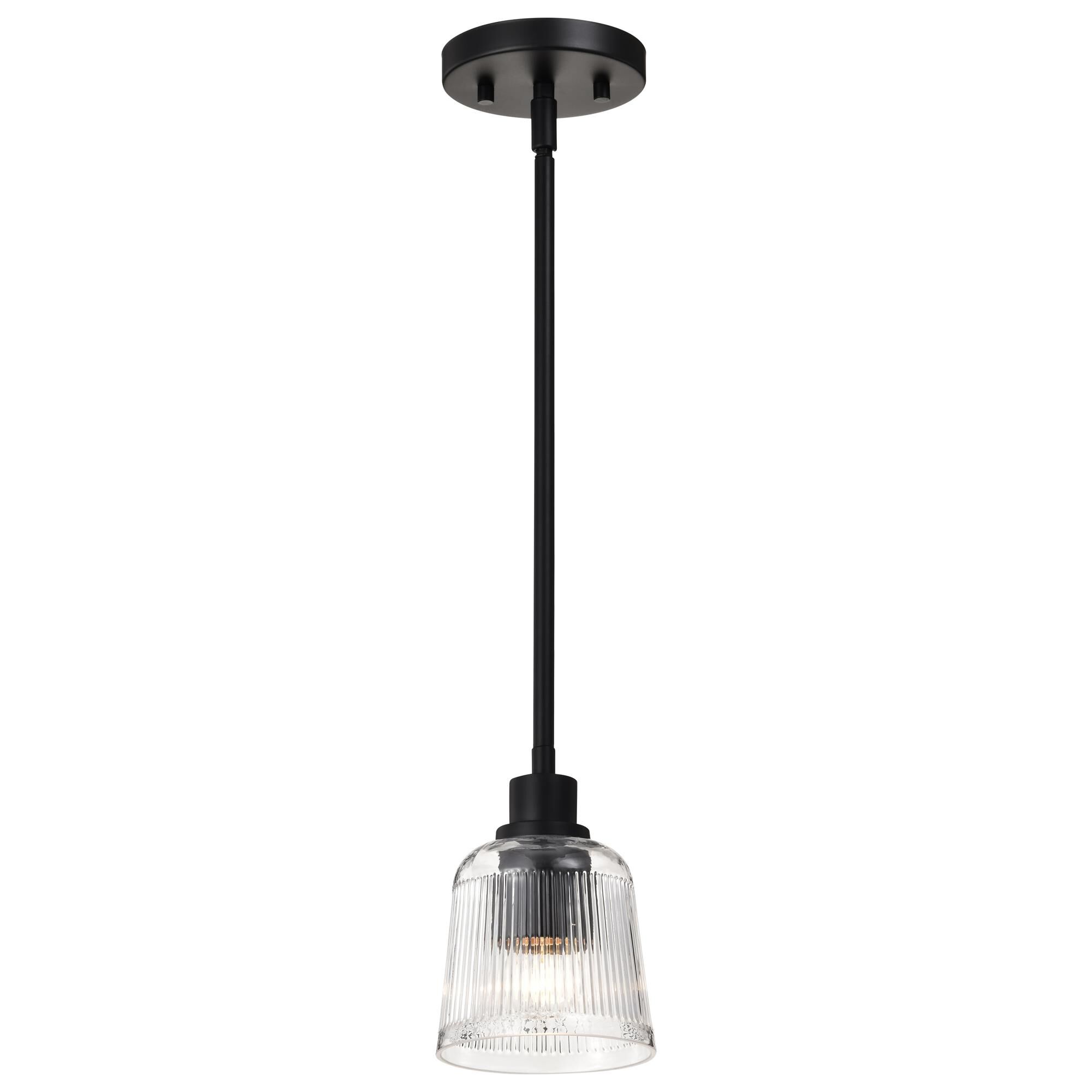 Shown in Matte Black finish and Clear Ribbed glass